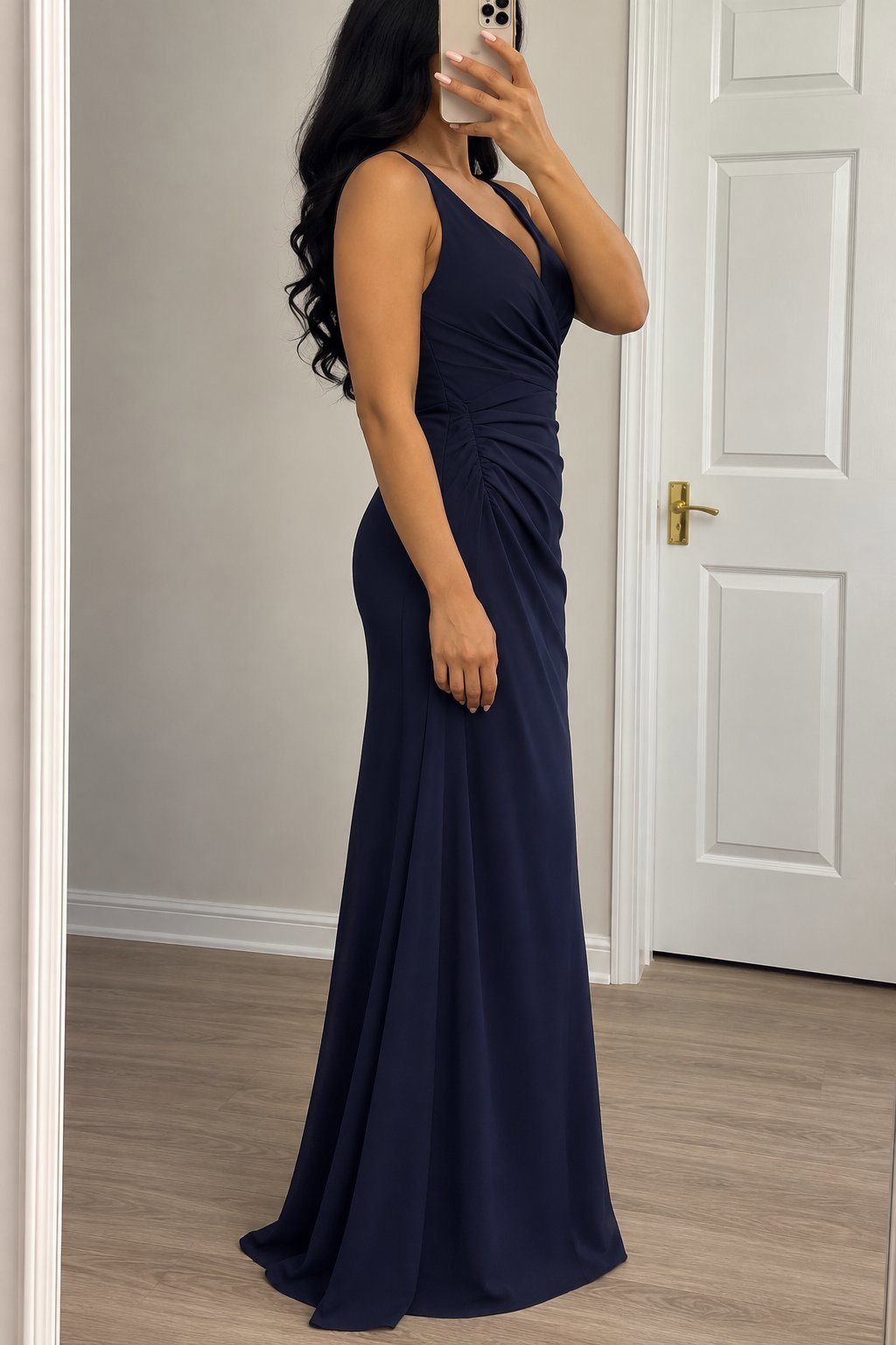 Emma Bridals Navy Blue Ruched Maxi Dress, Emma Bridals, S, New condition — preloved on SilentSale®