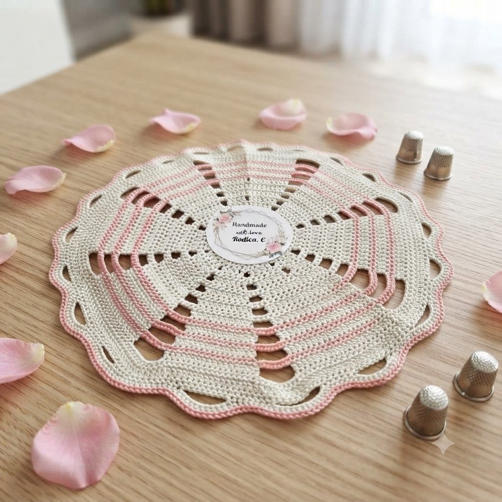 Handmade Crochet Doily White and Pink, Handmade, Small, Excellent condition — preloved on SilentSale®