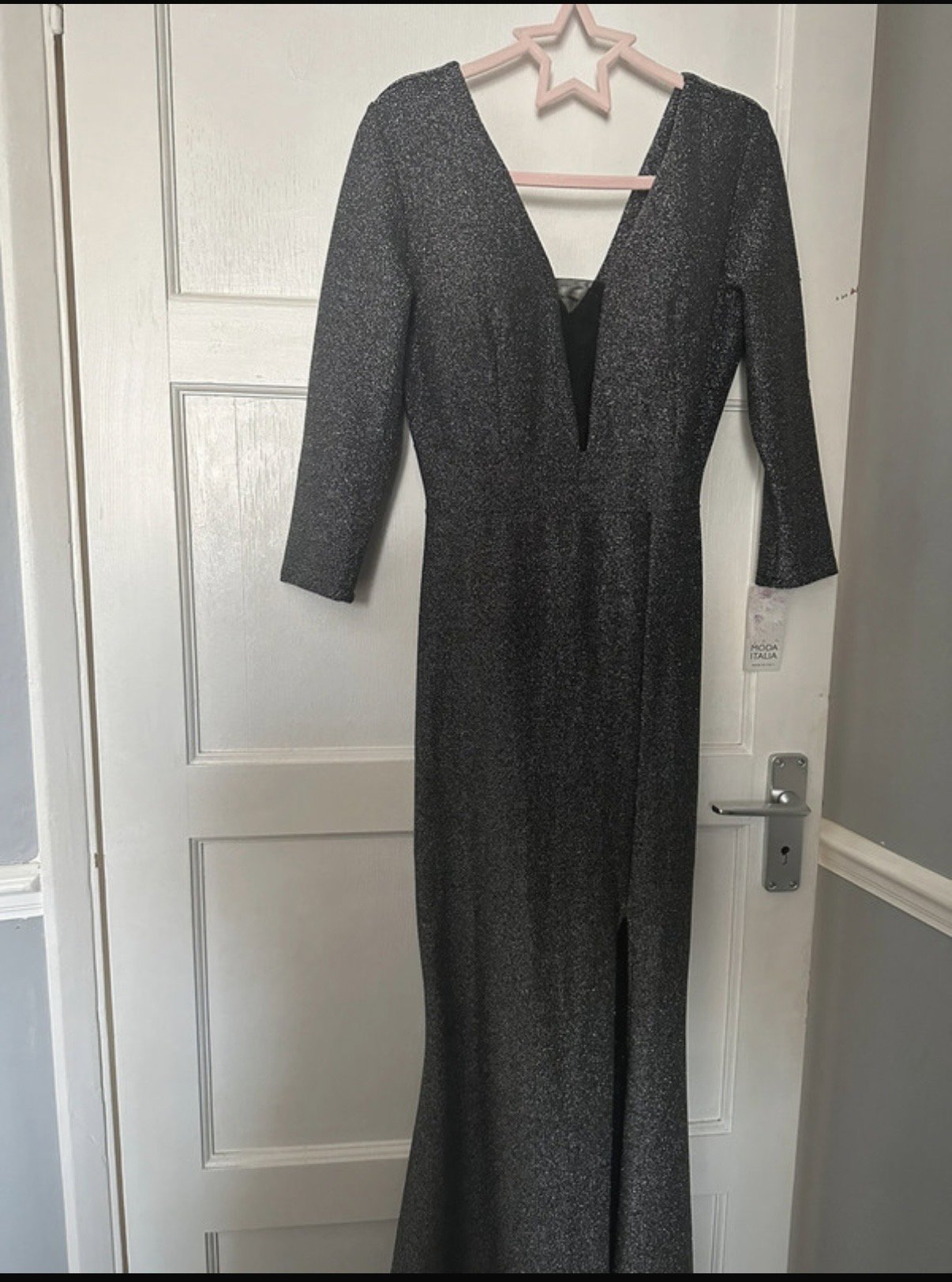 Silver Glitter Long Sleeve Evening Dress, Moda Italia, 12, New condition — preloved on SilentSale®