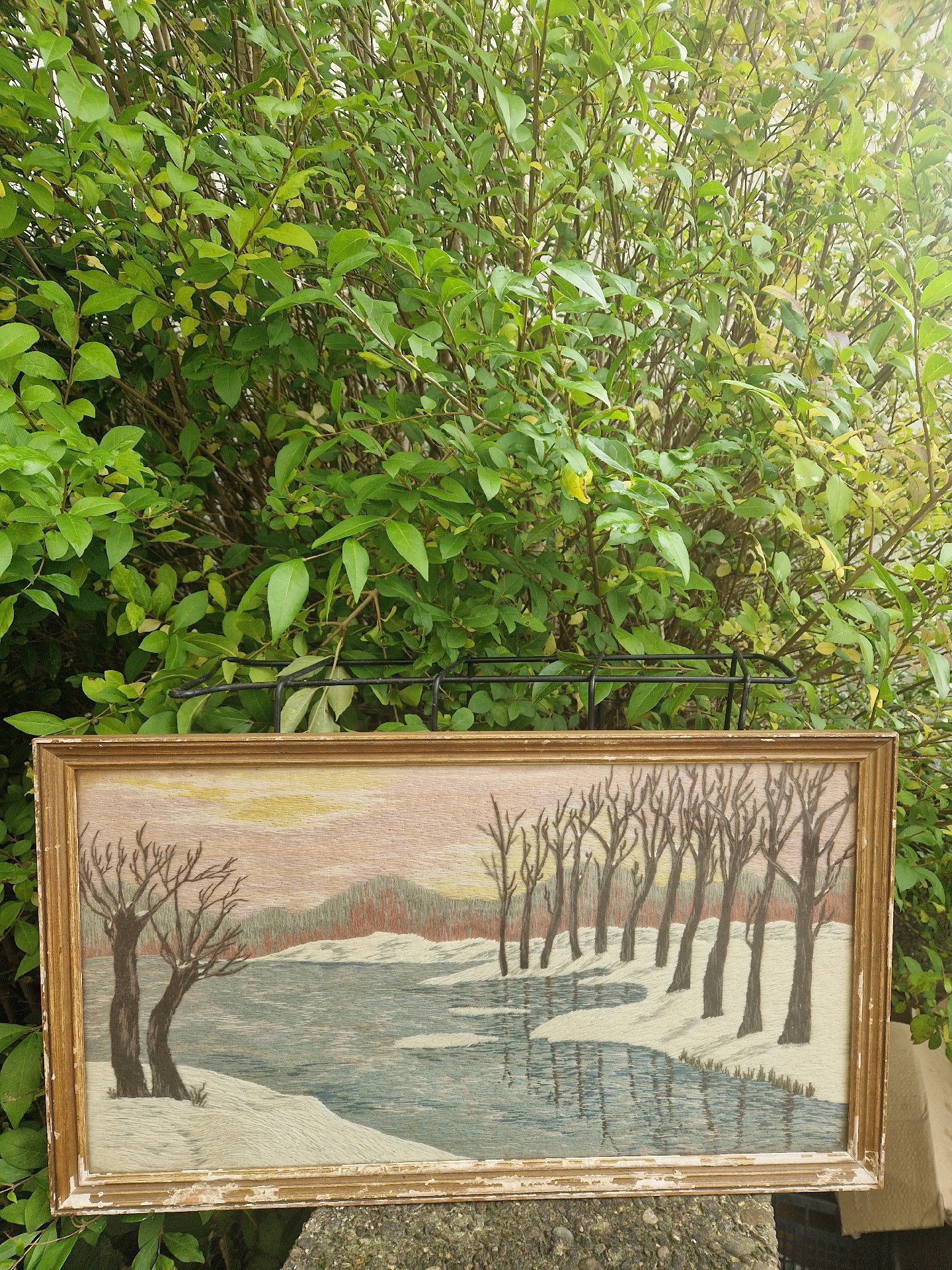 vintage long-stitch or crewel embroidery textile art piece, Vintage, One Size, Excellent condition — preloved on SilentSale®