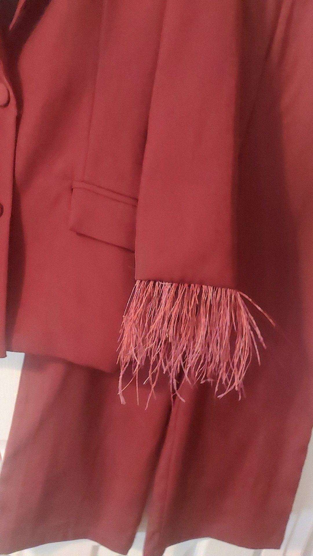 Ladies deep red trousers suit , Unbranded, 8, Good condition — preloved on SilentSale®
