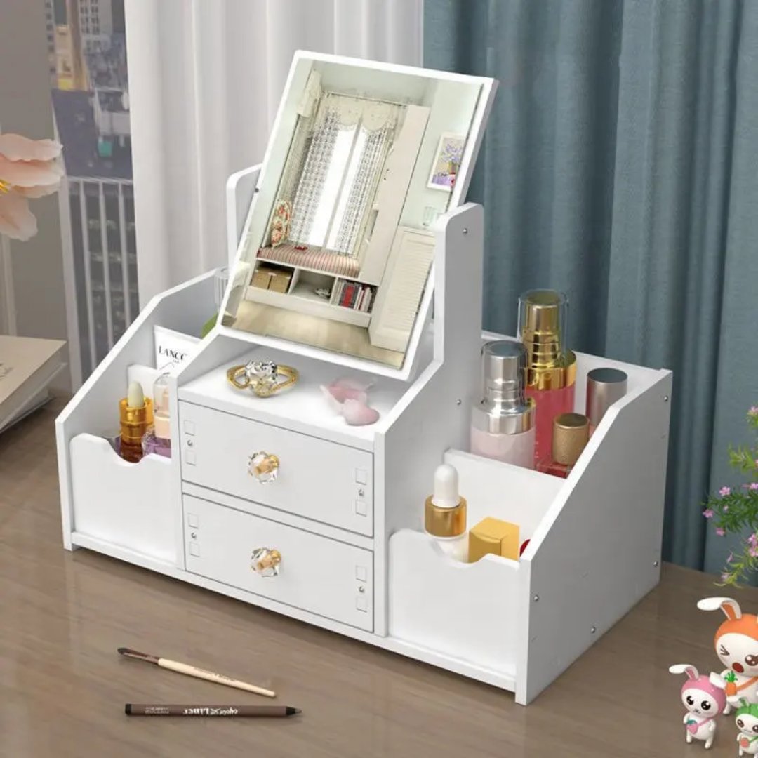 White Wooden Makeup Organiser Box with Mirror and Drawers, Unbranded, Medium, New condition — preloved on SilentSale®