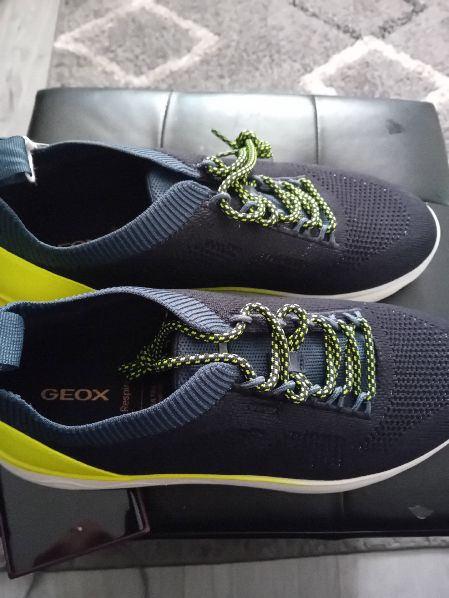 Geox Navy and Yellow Trainers with Green Laces, Geox, 9, Excellent condition — preloved on SilentSale®
