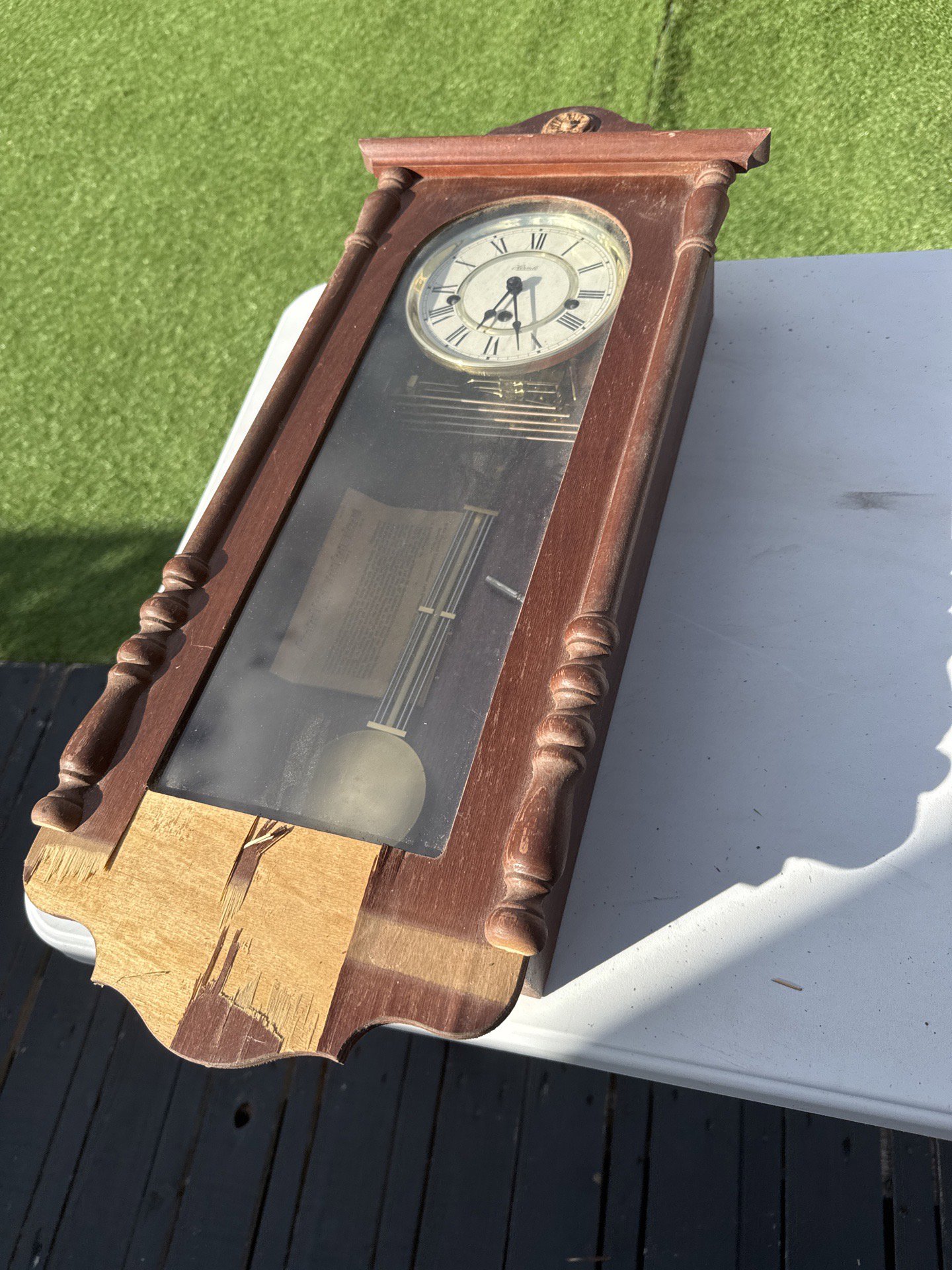 Antique Wooden Wall Clock with Pendulum, Hermle, One Size, Poor condition — preloved on SilentSale®