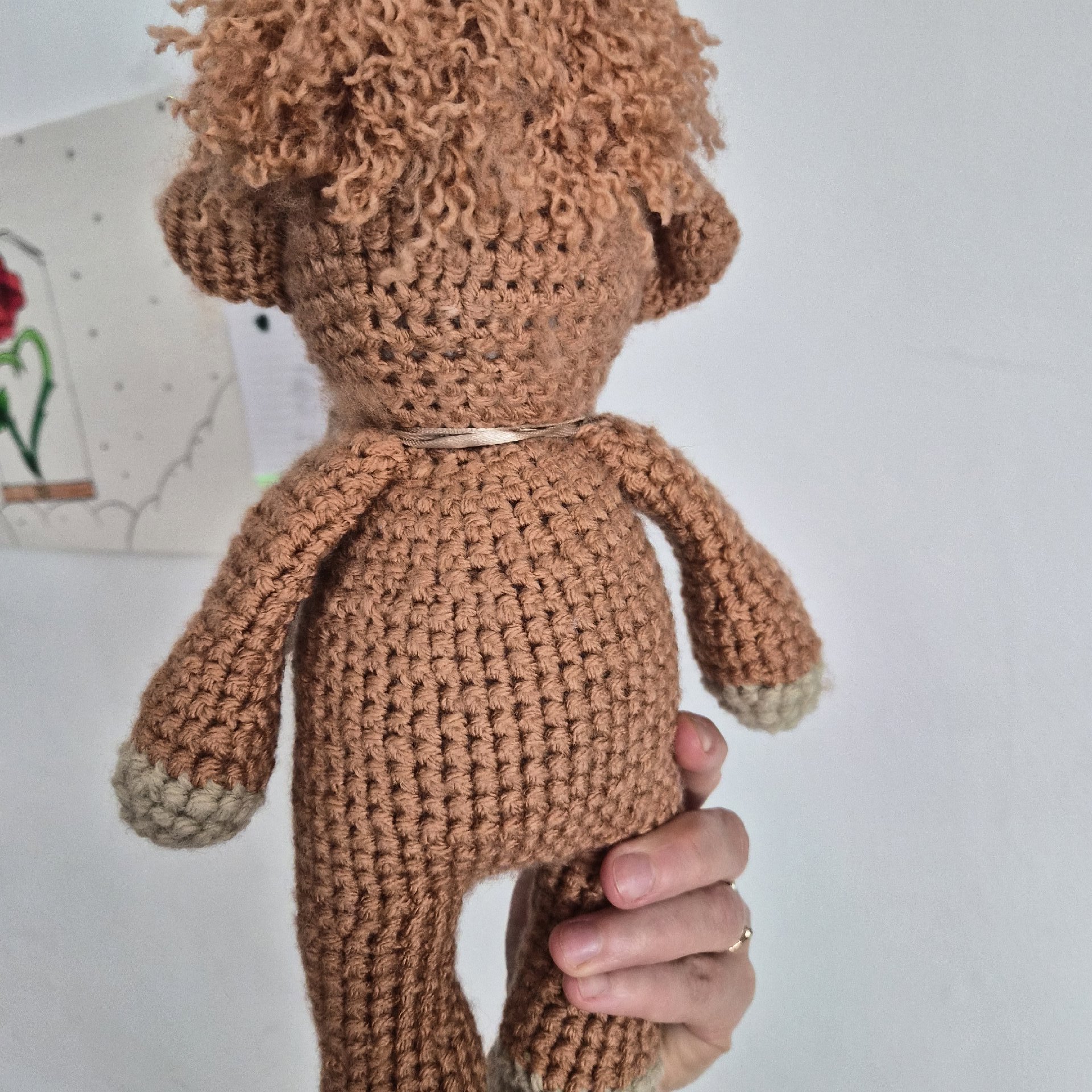 Handmade Crochet Brown Cow Soft Toy with Flower and Bow, handmade beautiful crochet, 6 years, New condition — preloved on SilentSale®