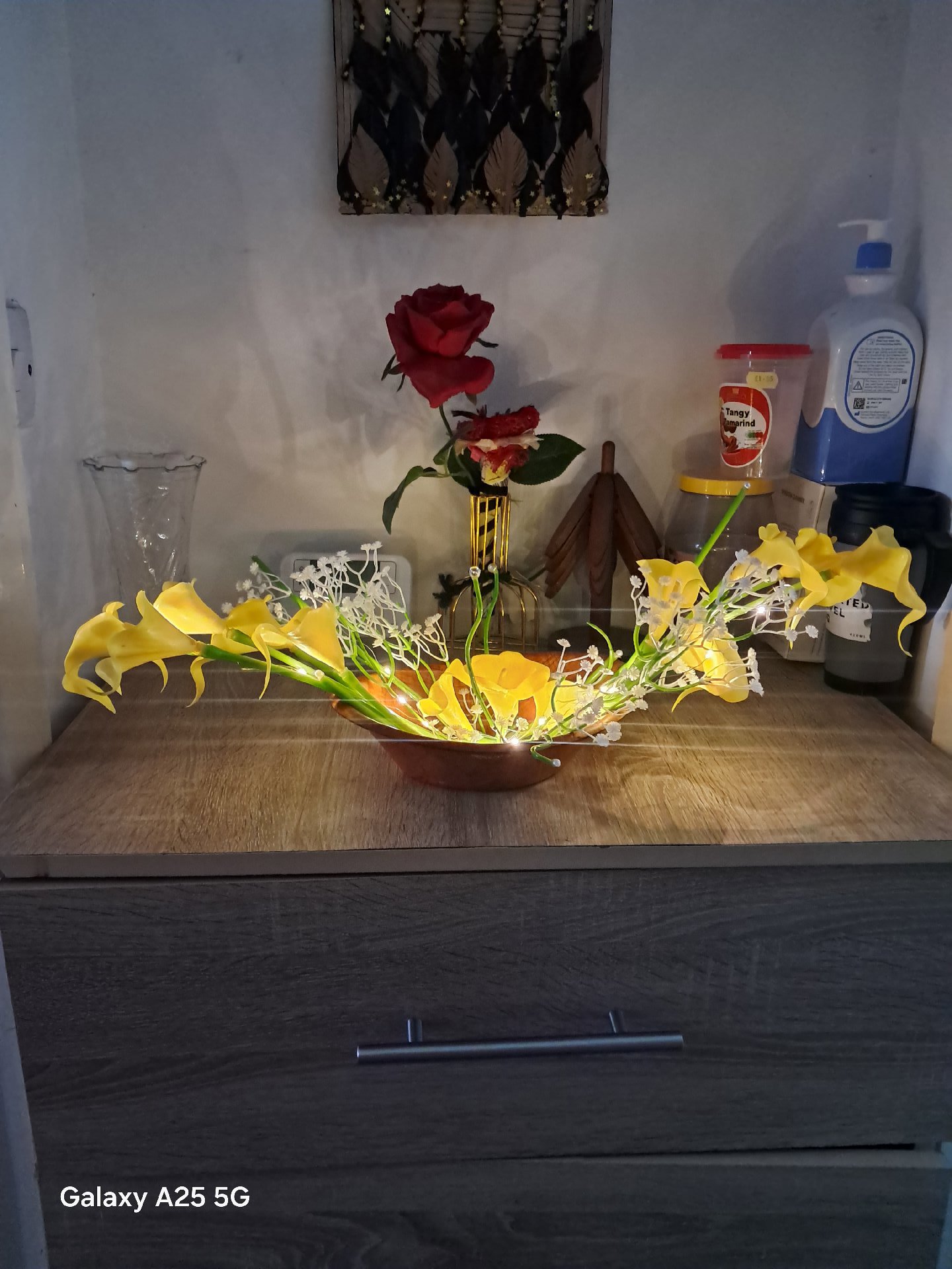 Artificial Yellow Calla Lily Floral Arrangement in Wooden Bowl, selfmade, One Size, Excellent condition — preloved on SilentSale®