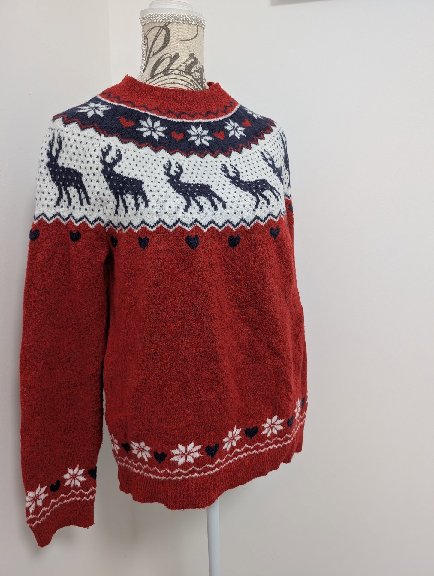 Red Christmas Reindeer Pattern Jumper Sweater, Peacocks, M, Excellent condition — preloved on SilentSale®