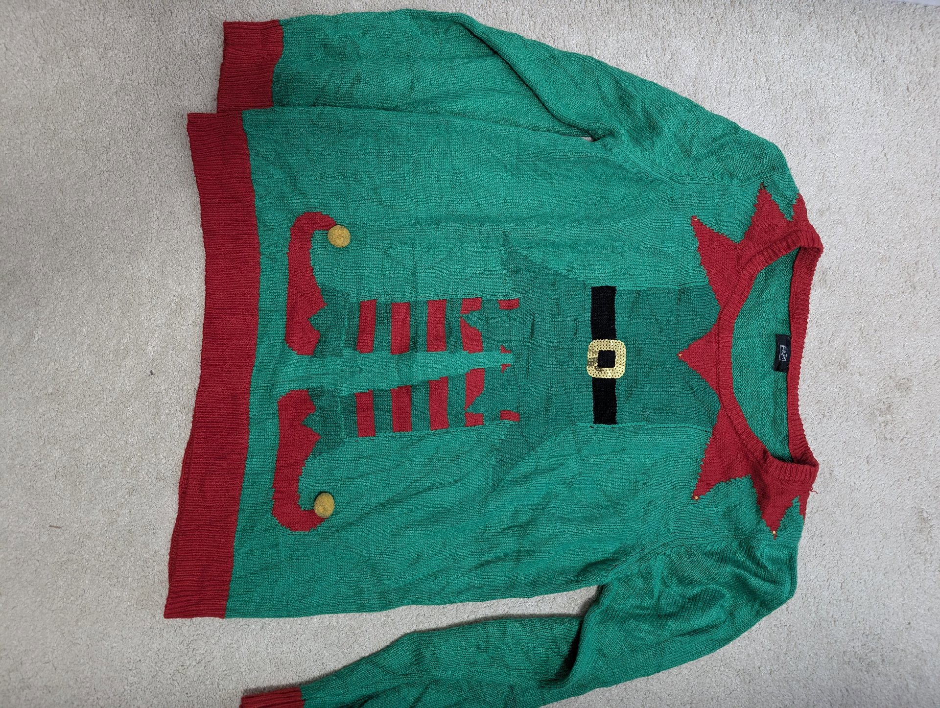 F&F Green Christmas Elf Jumper Sweater – Size 16 UK 44 EUR, F&F, 16 UK 44 EUR, Good condition — preloved on SilentSale®