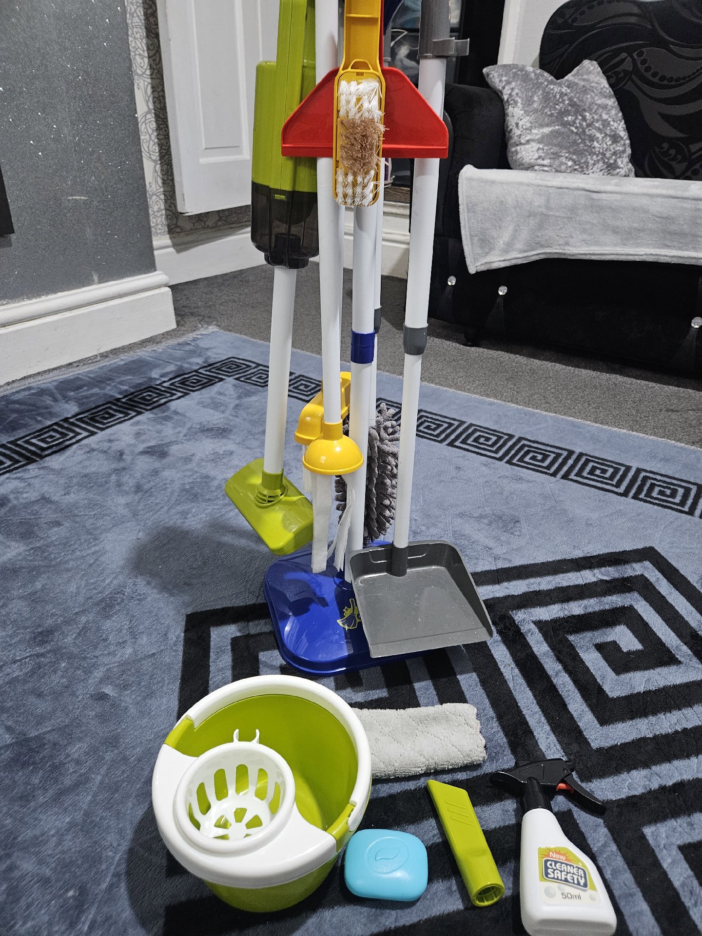 Kids Cleaning Toy Set with Mop, Broom, Dustpan and Accessories, no label, small, Good condition — preloved on SilentSale®
