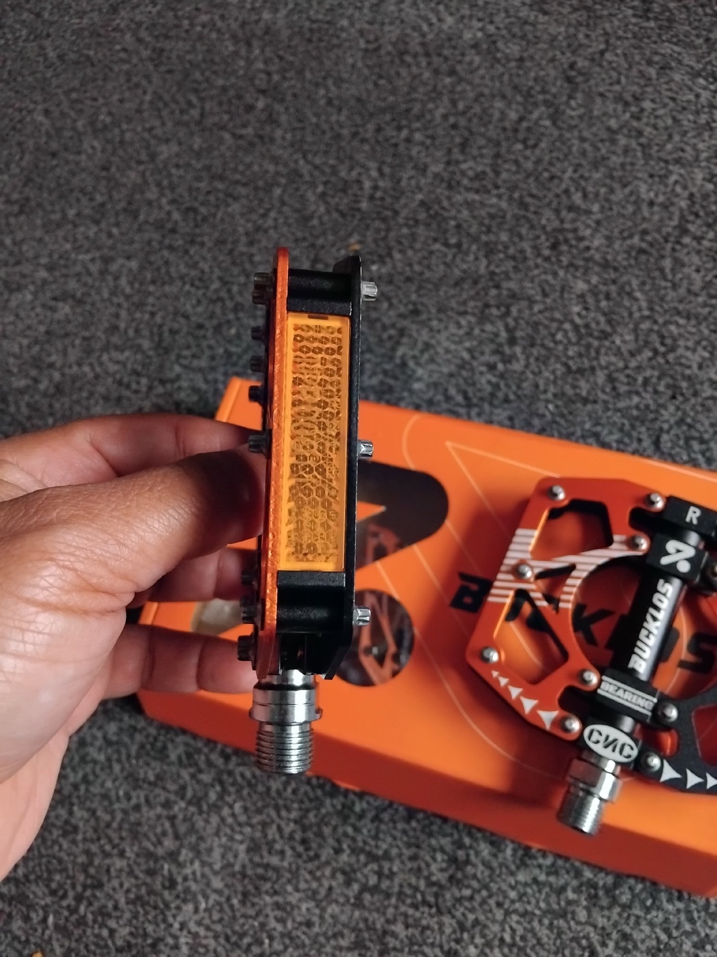 Bucklos Black and Orange Chrome DU Bearing Bike Pedals, Bucklos, One Size, New condition — preloved on SilentSale®