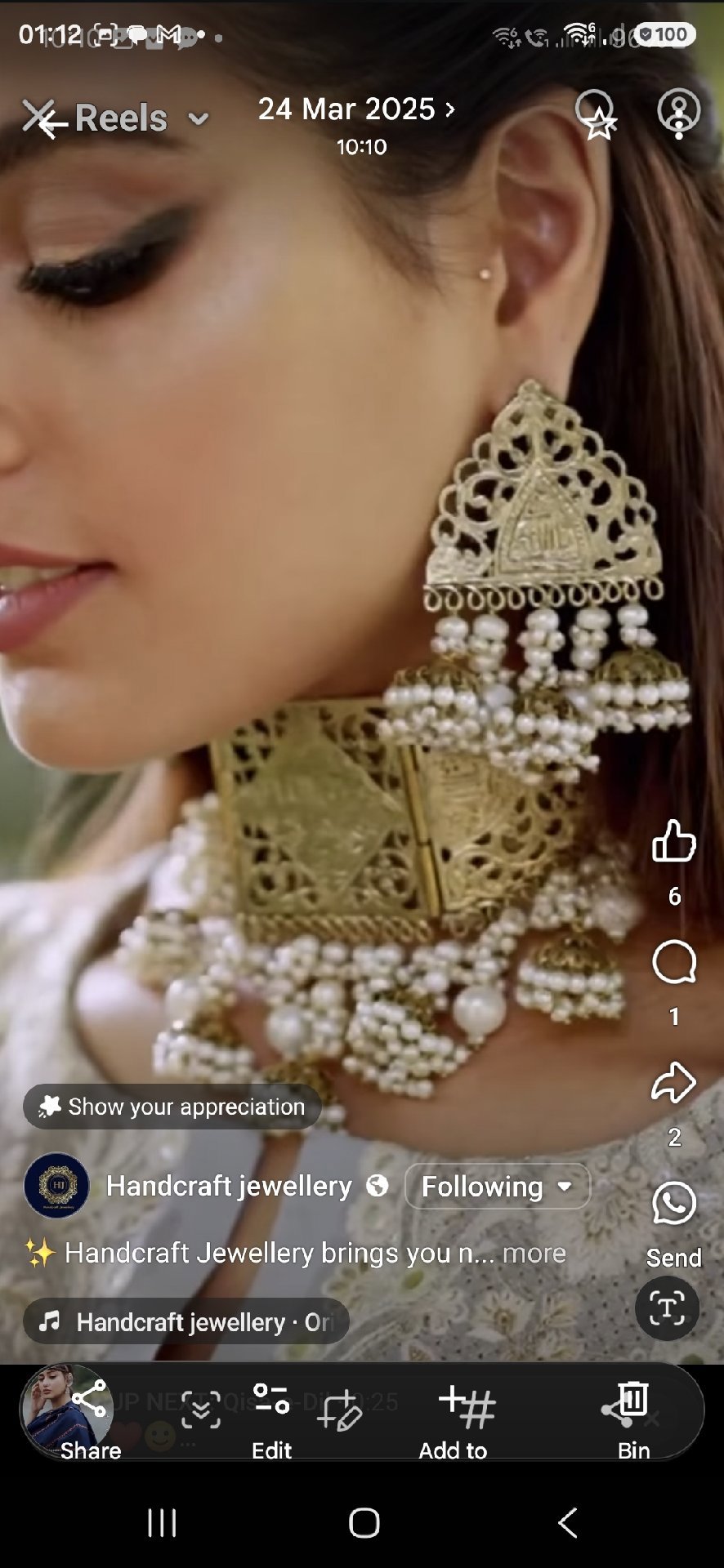 Handcrafted Gold Tone Pearl Beaded Necklace and Earrings Set, shoping tales by Anum, One Size, New condition — preloved on SilentSale®