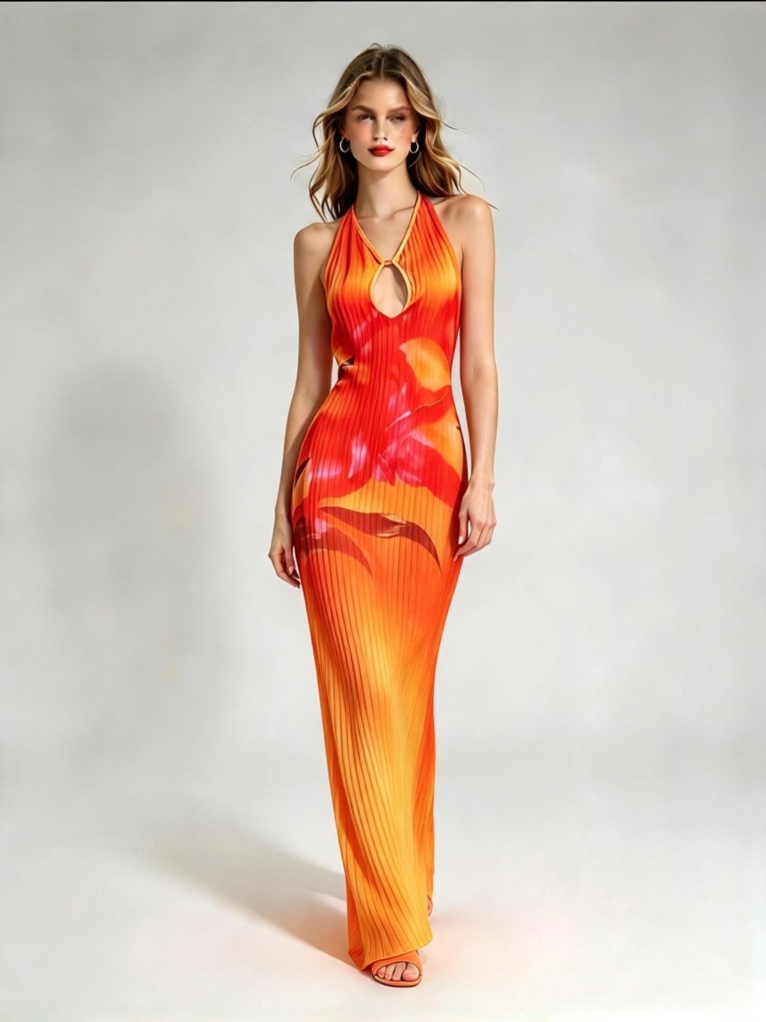 Shein Orange‑Red Gradient Halter Maxi Dress | Slim Fit Size S, Shein, S, New condition — preloved on SilentSale®