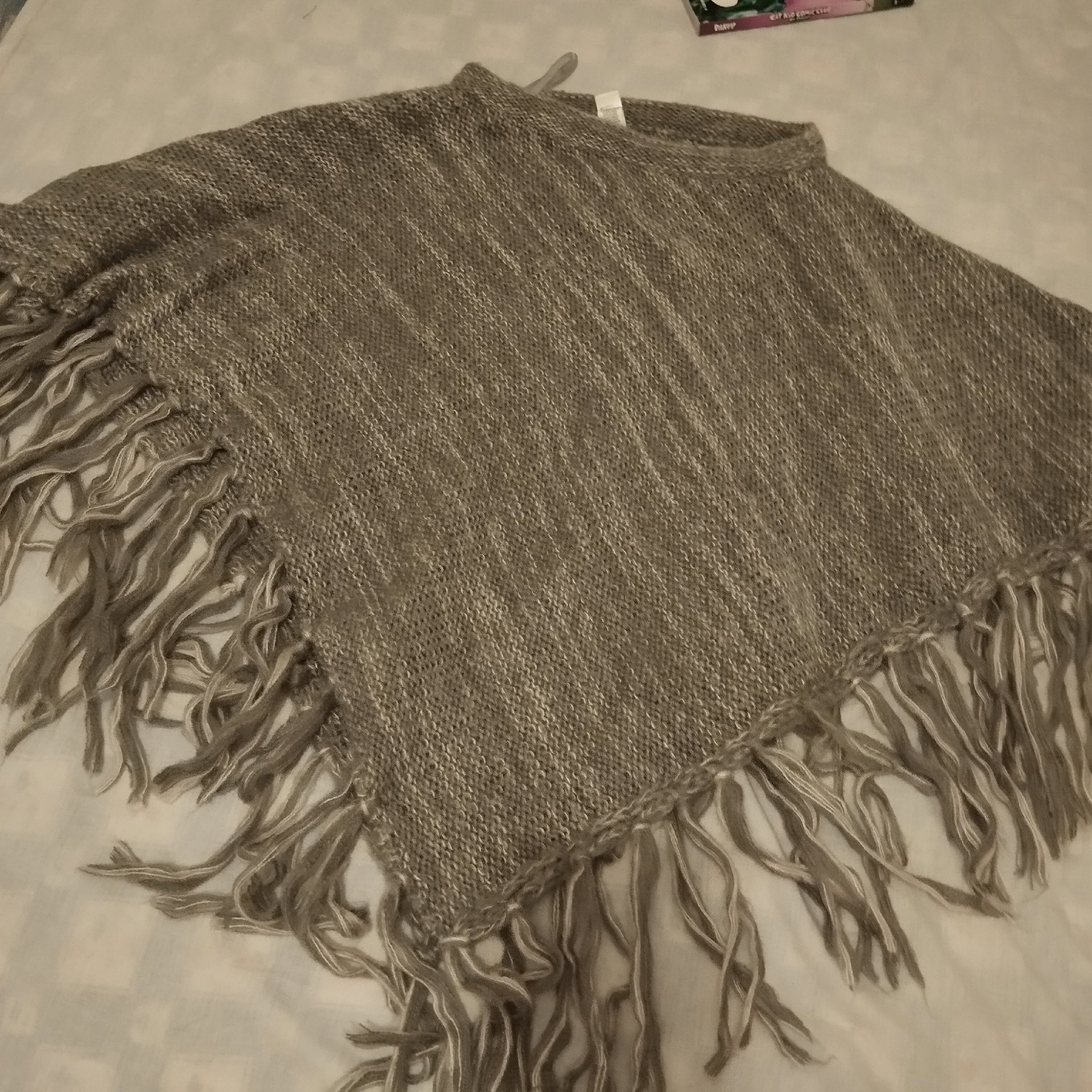 M&s grey knitted poncho with long fringed hem, Marks & Spencer, One Size, Like New condition — preloved on SilentSale®