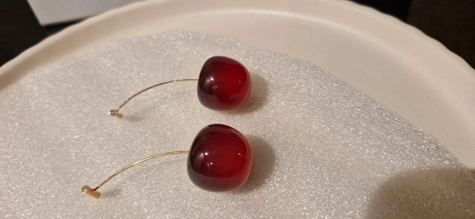 Cherry Drop Hoop Earrings with Gold Tone Wire, Gold Tone, One Size, New condition — preloved on SilentSale®