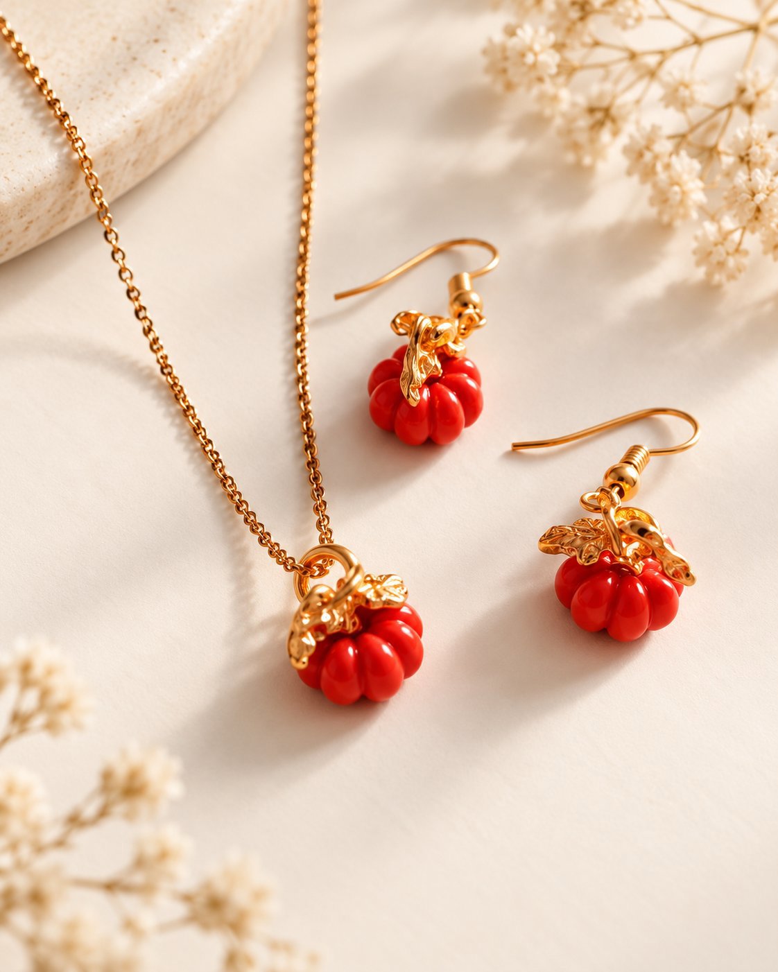 Gold Tone pumpkine Pendant Necklace and Earrings Set, Unbranded, A, New condition — preloved on SilentSale®