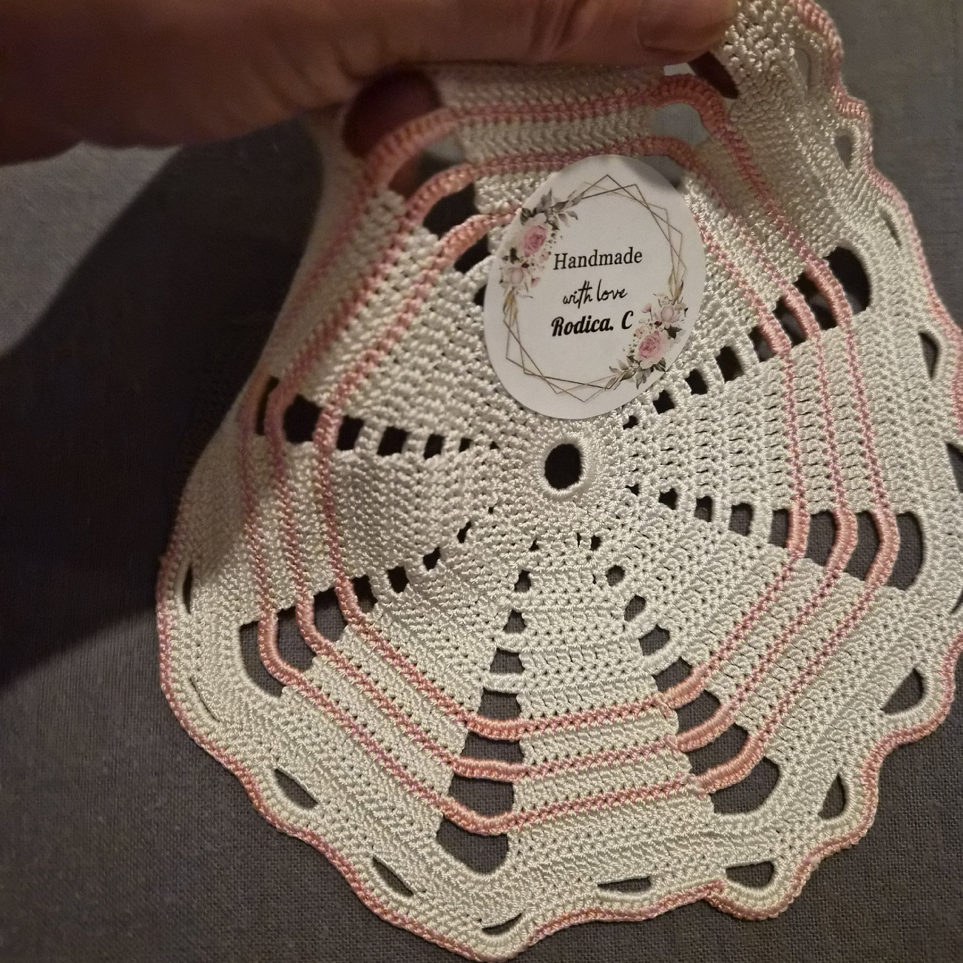 Handmade Crochet Doily White and Pink, Handmade, Small, Excellent condition — preloved on SilentSale®