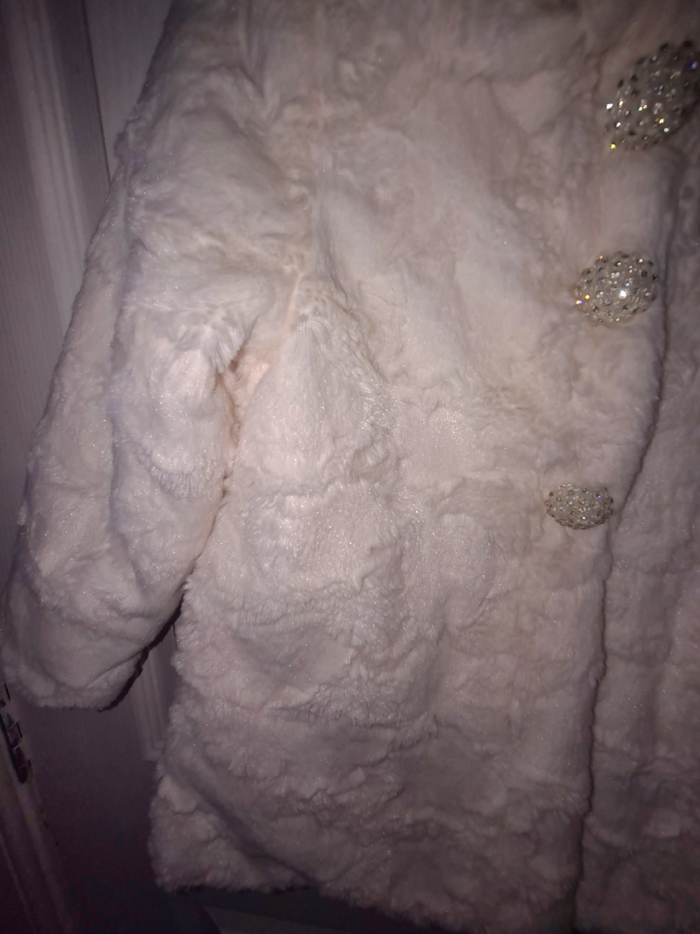 Cherie White Faux Fur Girls Coat with Sparkly Buttons, couche'Tot, 3 years, New condition — preloved on SilentSale®