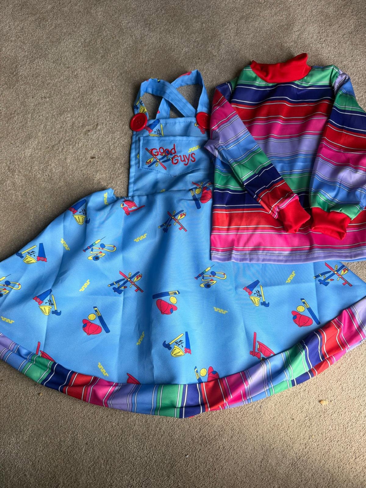 Kids Girls Blue Dungaree Dress and Striped Top Set – Size 6 years, good guys, 6 years, Excellent condition — preloved on SilentSale®