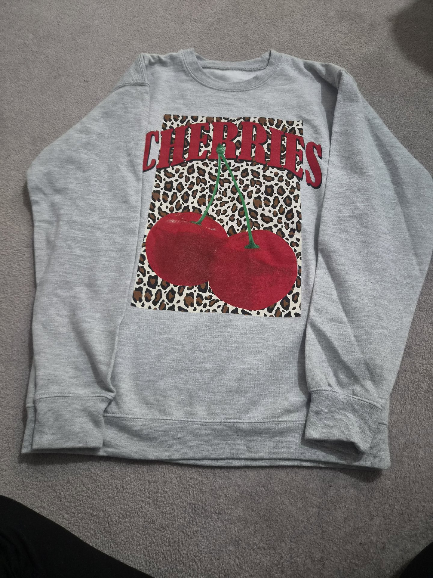Grey Cherries Print Sweatshirt Small, Unbranded, S, Excellent condition — preloved on SilentSale®