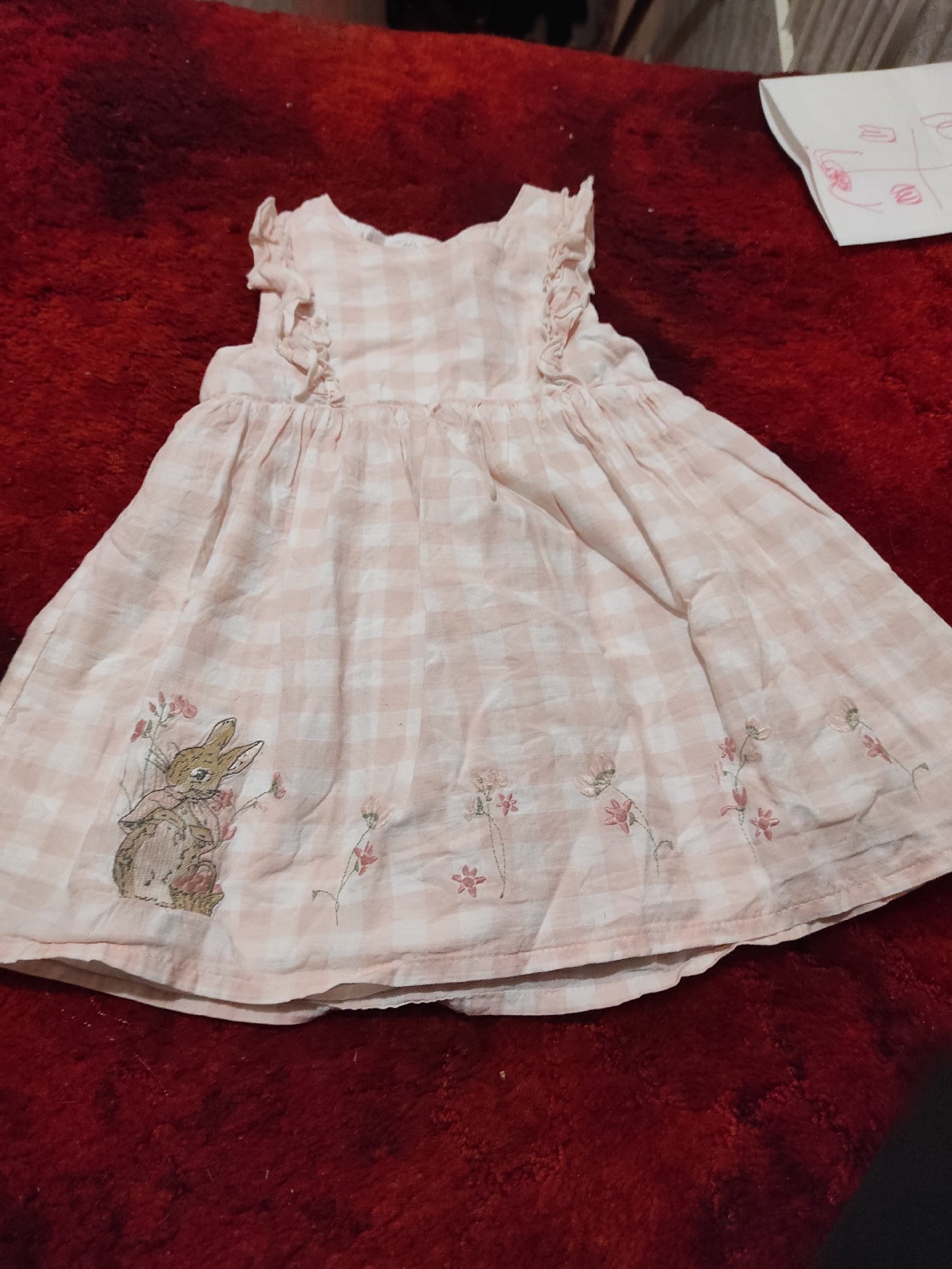 Pink Checked Baby Dress with Bunny and Floral Embroidery, PINK, 12-18M, Excellent condition — preloved on SilentSale®