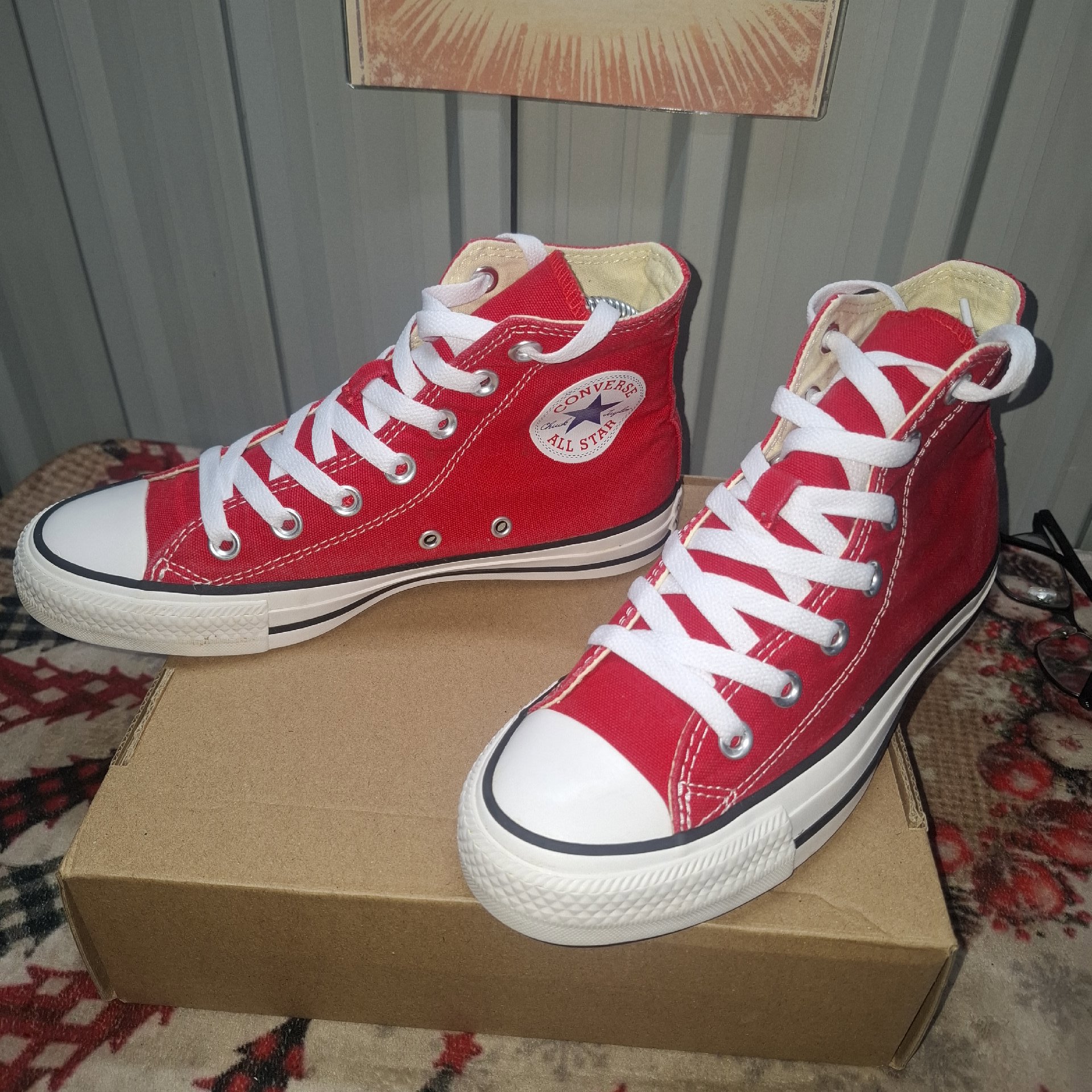Converse Red High Top Canvas Trainers UK 4.5, Converse, 4.5, Excellent condition — preloved on SilentSale®