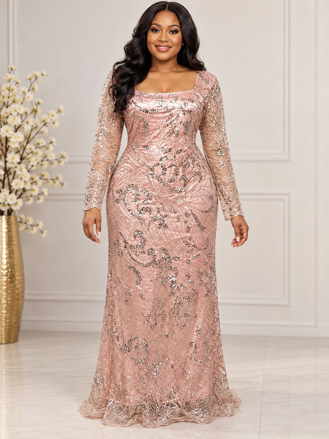 Pink Sequin Embellished Long Sleeve Evening Dress, Unbranded, 12, Excellent condition — preloved on SilentSale®