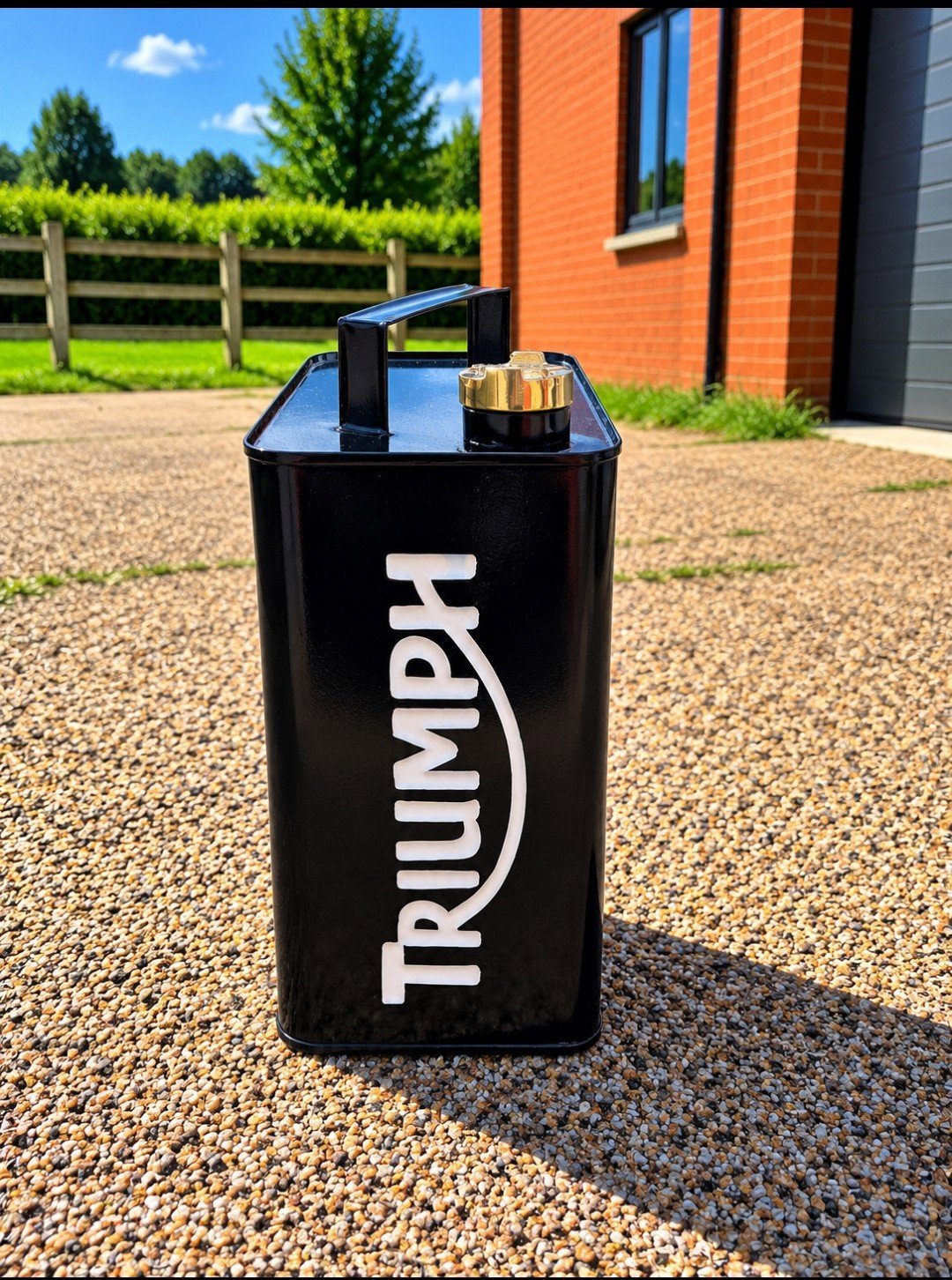 New Reproduction Triumph Metal Petrol Can – Garage, Mancave Decor, Triumph, Medium, New condition — preloved on SilentSale®