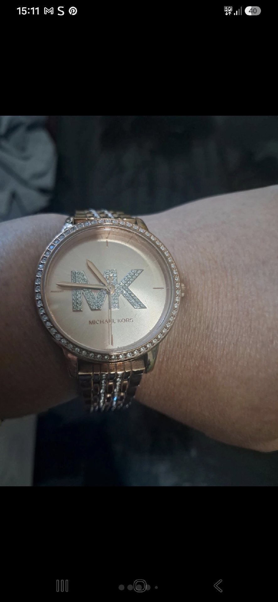 Michael Kors Rose Gold Tone Crystal Logo Bracelet Watch, Michael Kors, One Size, Excellent condition — preloved on SilentSale®