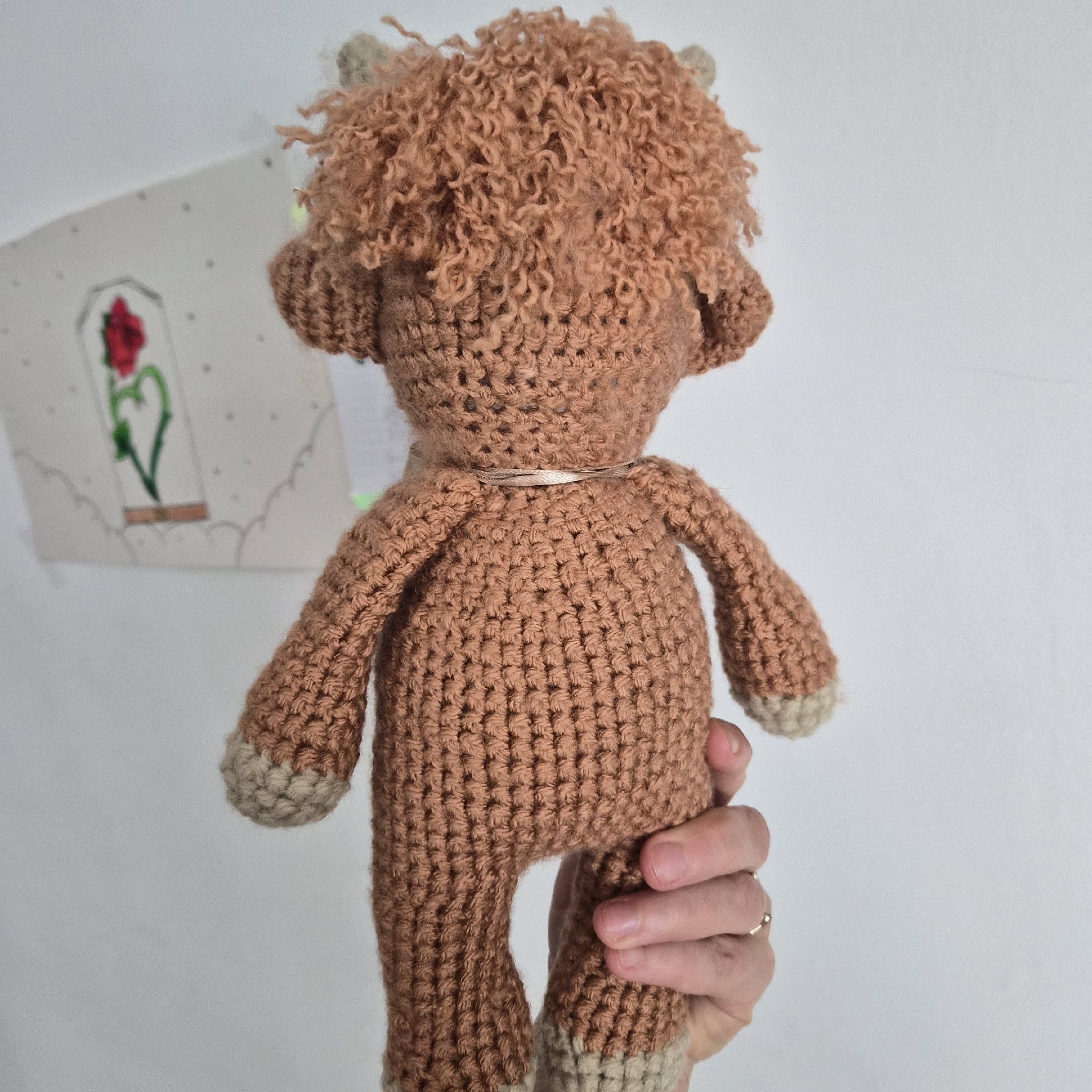 Handmade Crochet Brown Cow Soft Toy with Flower and Bow, handmade beautiful crochet, 6 years, New condition — preloved on SilentSale®