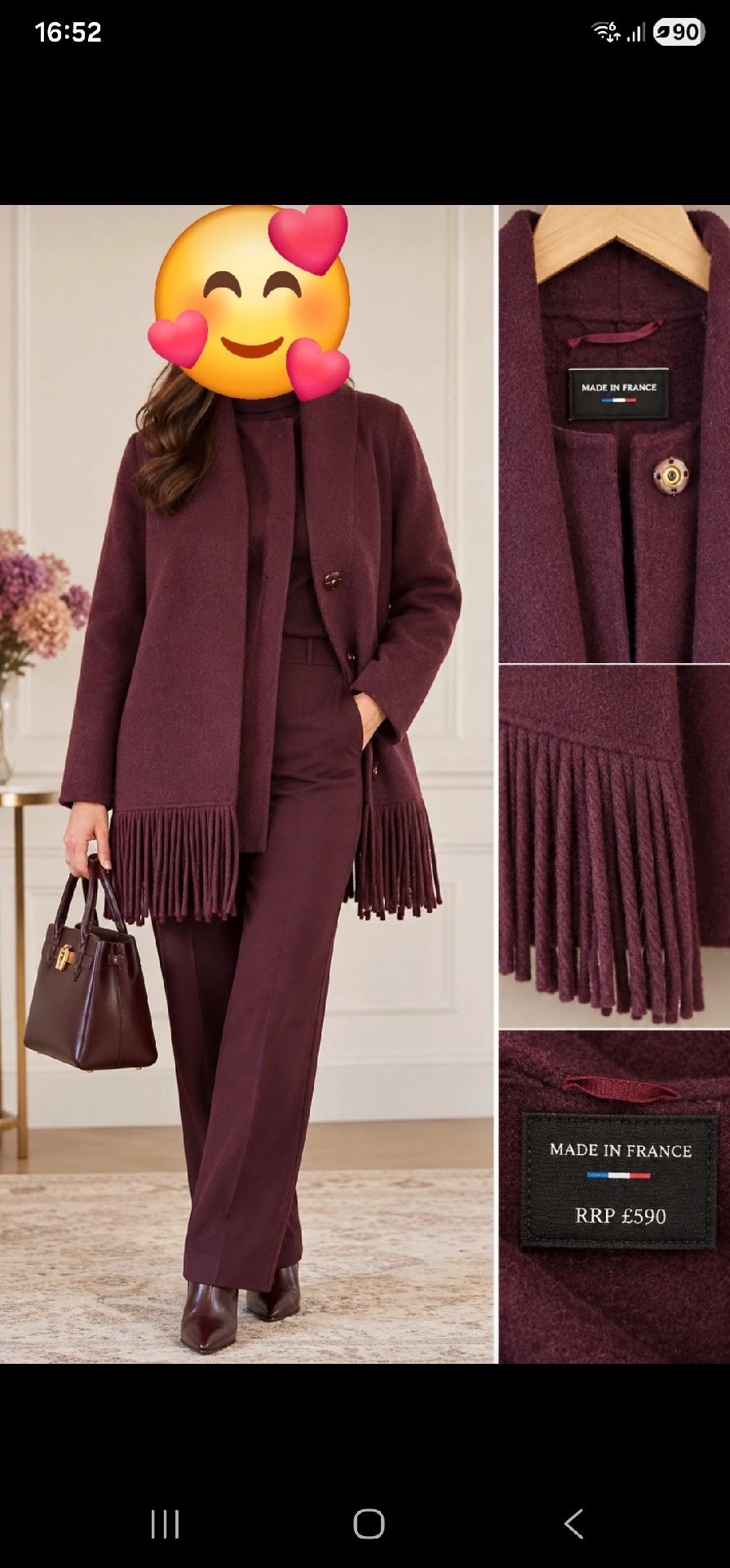 M&M Bordeaux Wool Jacket with Scarf – Size M, M&M, M, Excellent condition — preloved on SilentSale®