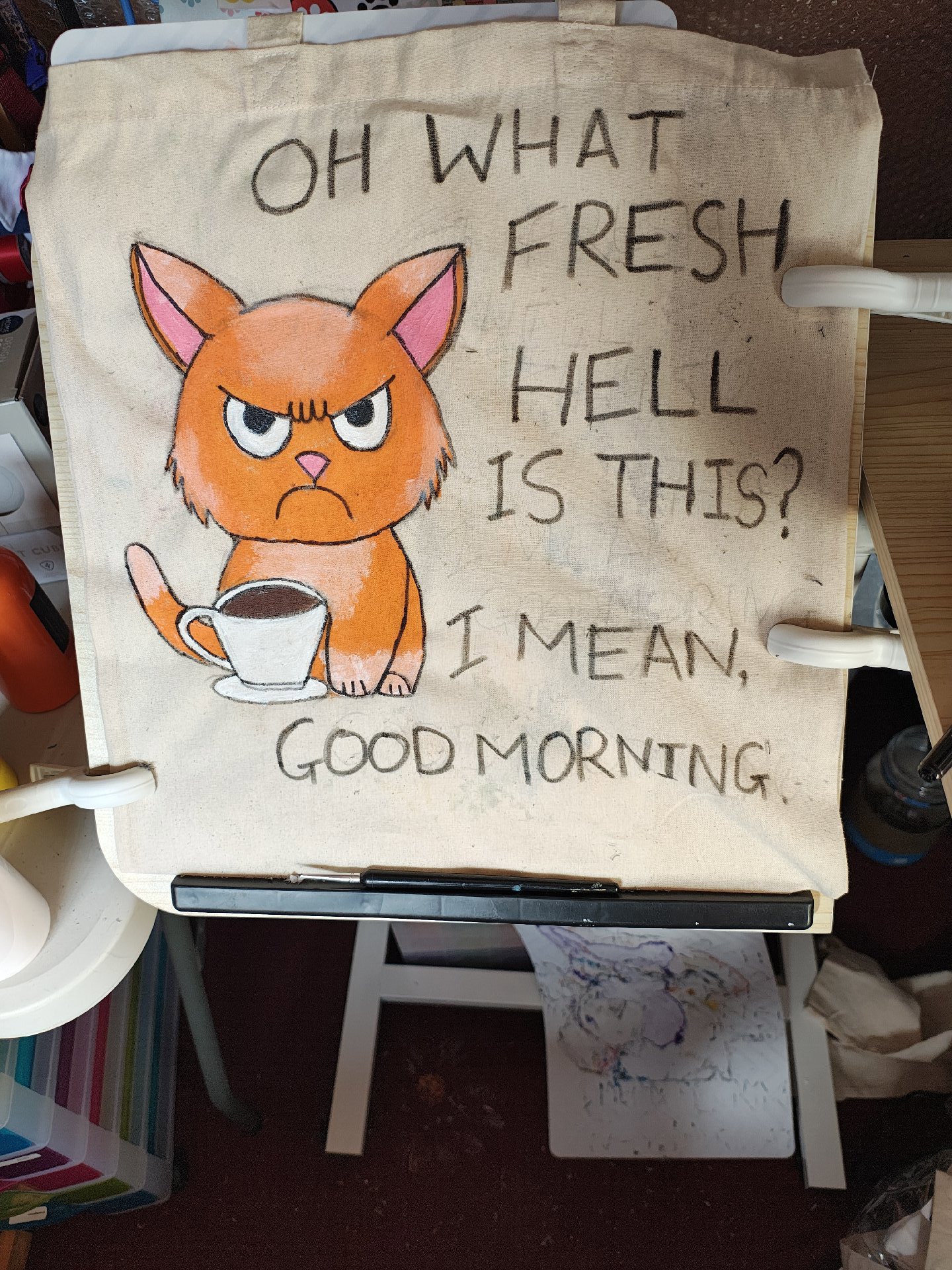 Canvas Tote Bag with Funny Cat, Canvas, Medium, New condition — preloved on SilentSale®