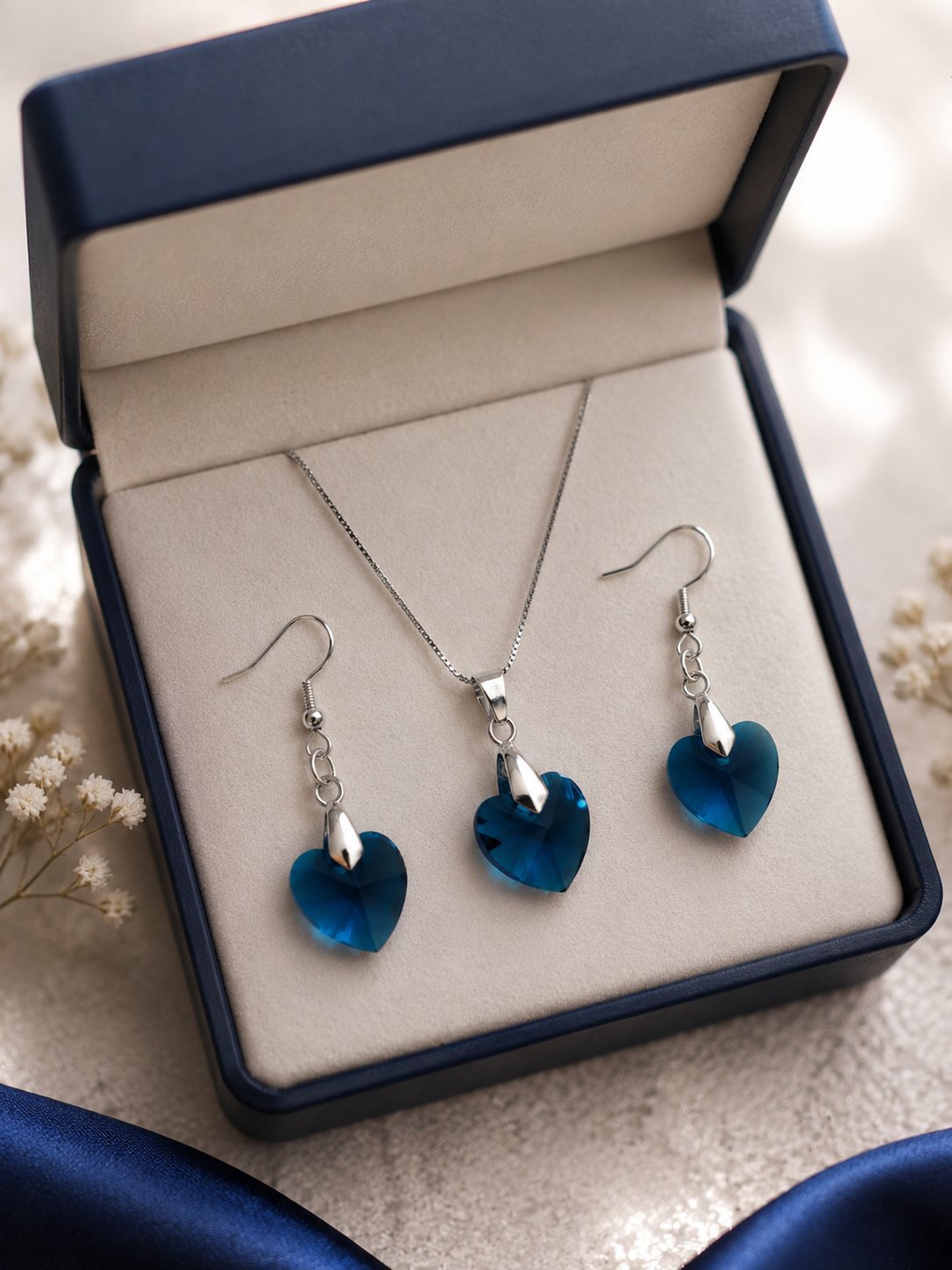 Blue Heart Crystal Pendant Necklace and Earrings Set, Unbranded, A, New condition — preloved on SilentSale®