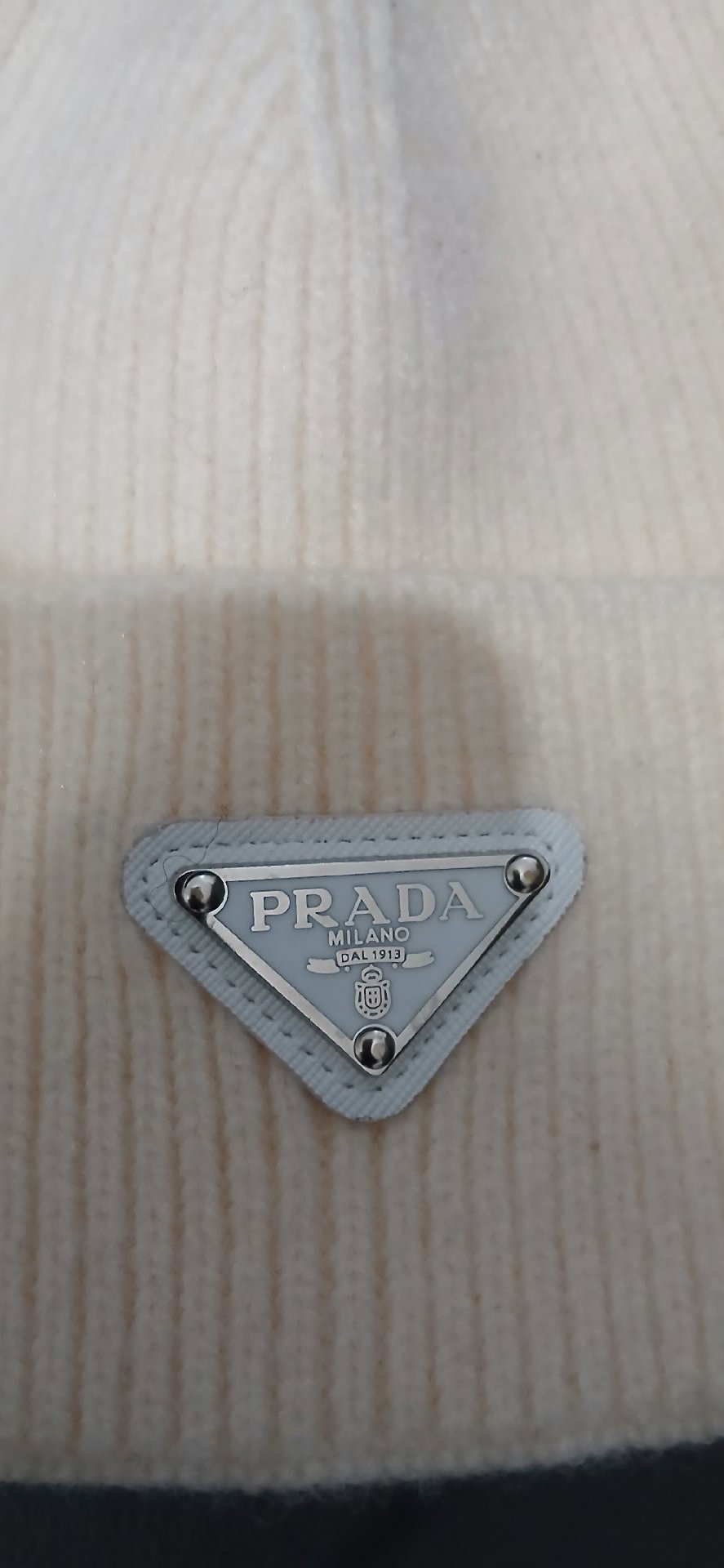 Prada Cream Ribbed Knit Beanie Hat, Prada, M, New condition — preloved on SilentSale®