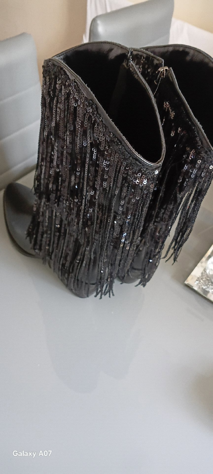 Black Sequin Fringe Ankle Boots, Stuart Weitzman, 6, Excellent condition — preloved on SilentSale®