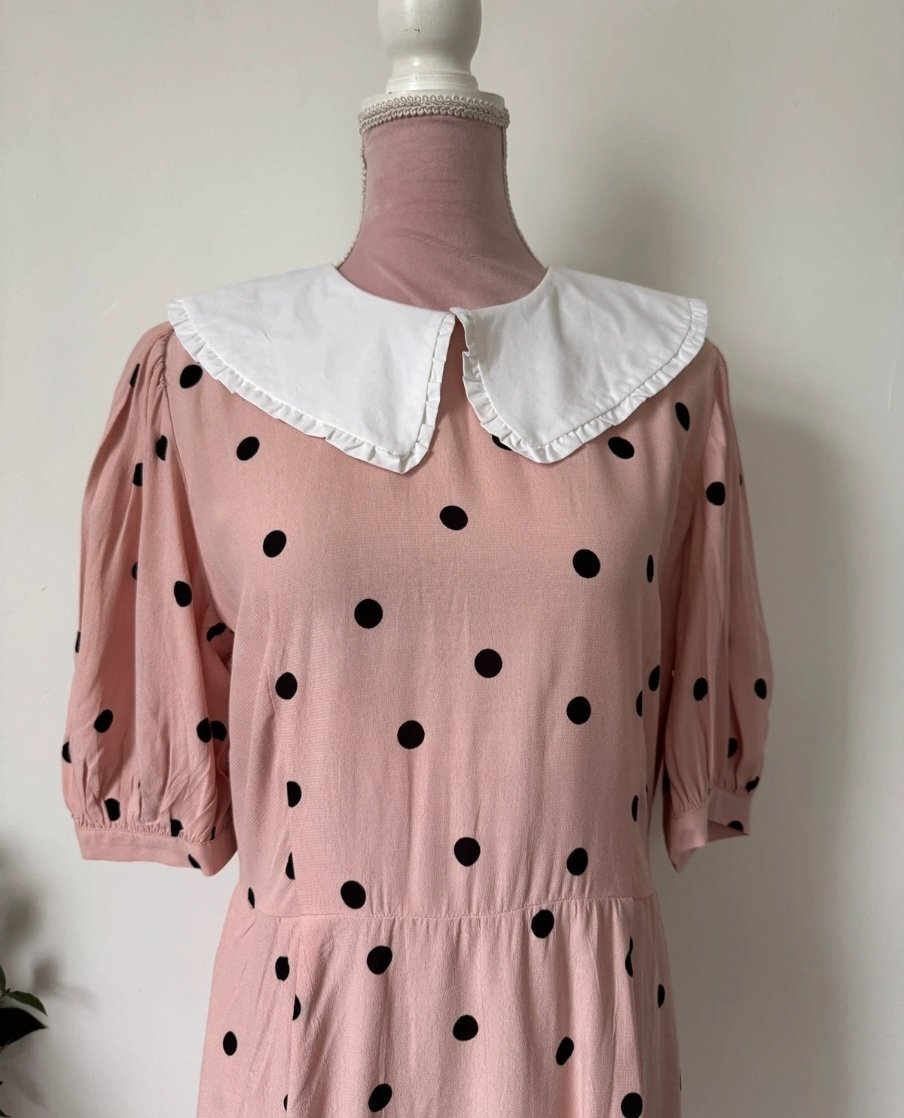 Pink Polka Dot Dress with White Collar, Unbranded, 12, New condition — preloved on SilentSale®