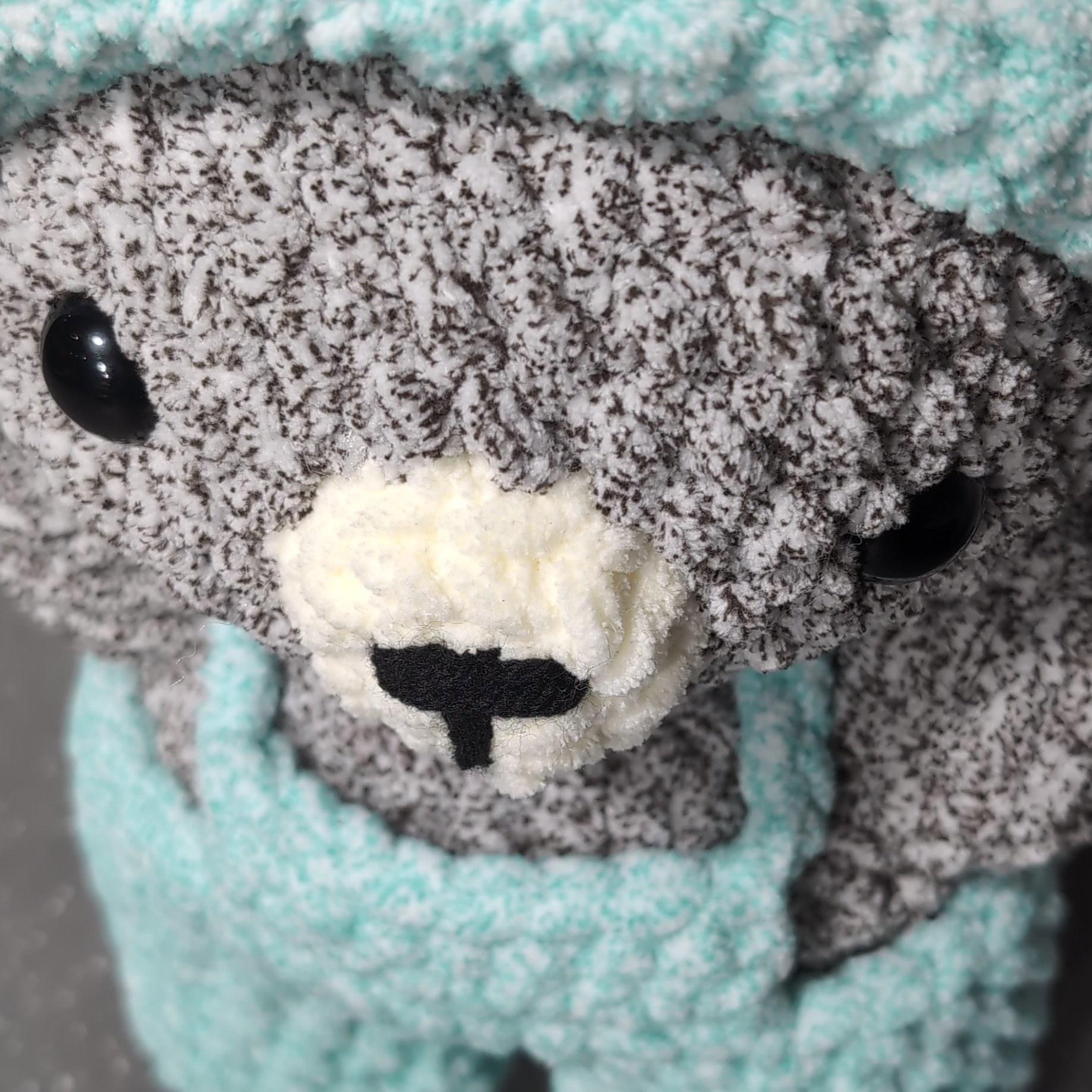 Handmade Crochet Teddy Bear Soft Toy with Blue Outfit, made by Jam, 30 cm tall, Excellent condition — preloved on SilentSale®