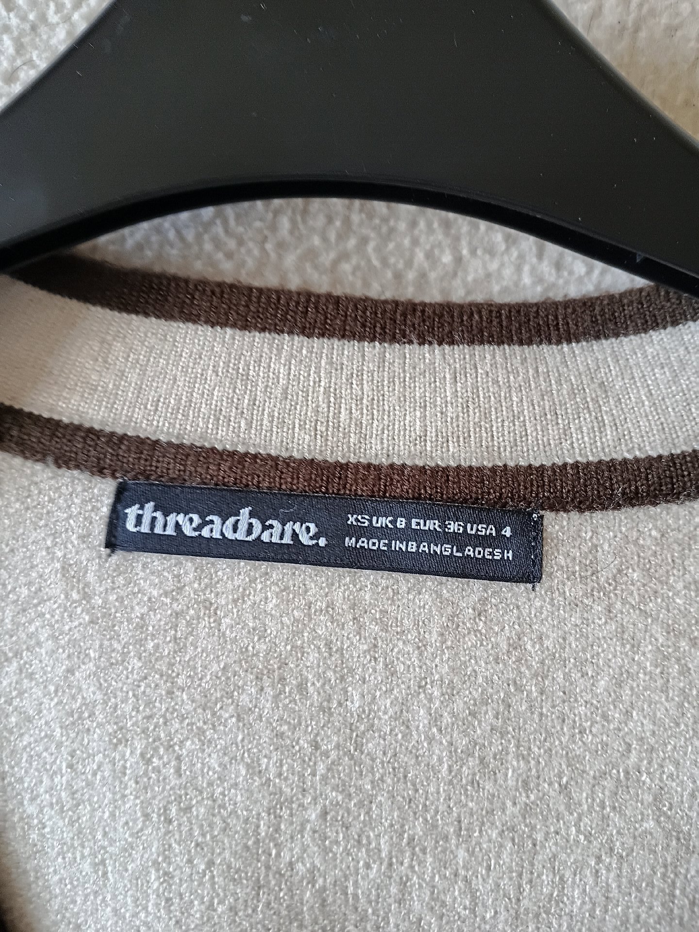 Threadbare Cream Cardigan with Brown Trim – XS UK 8, Threadbare, XS UK 8, Excellent condition — preloved on SilentSale®