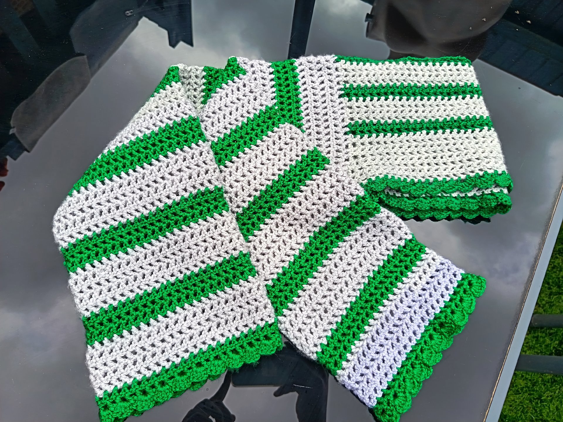 Handmade Crochet Crop Top Green and White Striped, Handmade, 10, Excellent condition — preloved on SilentSale®