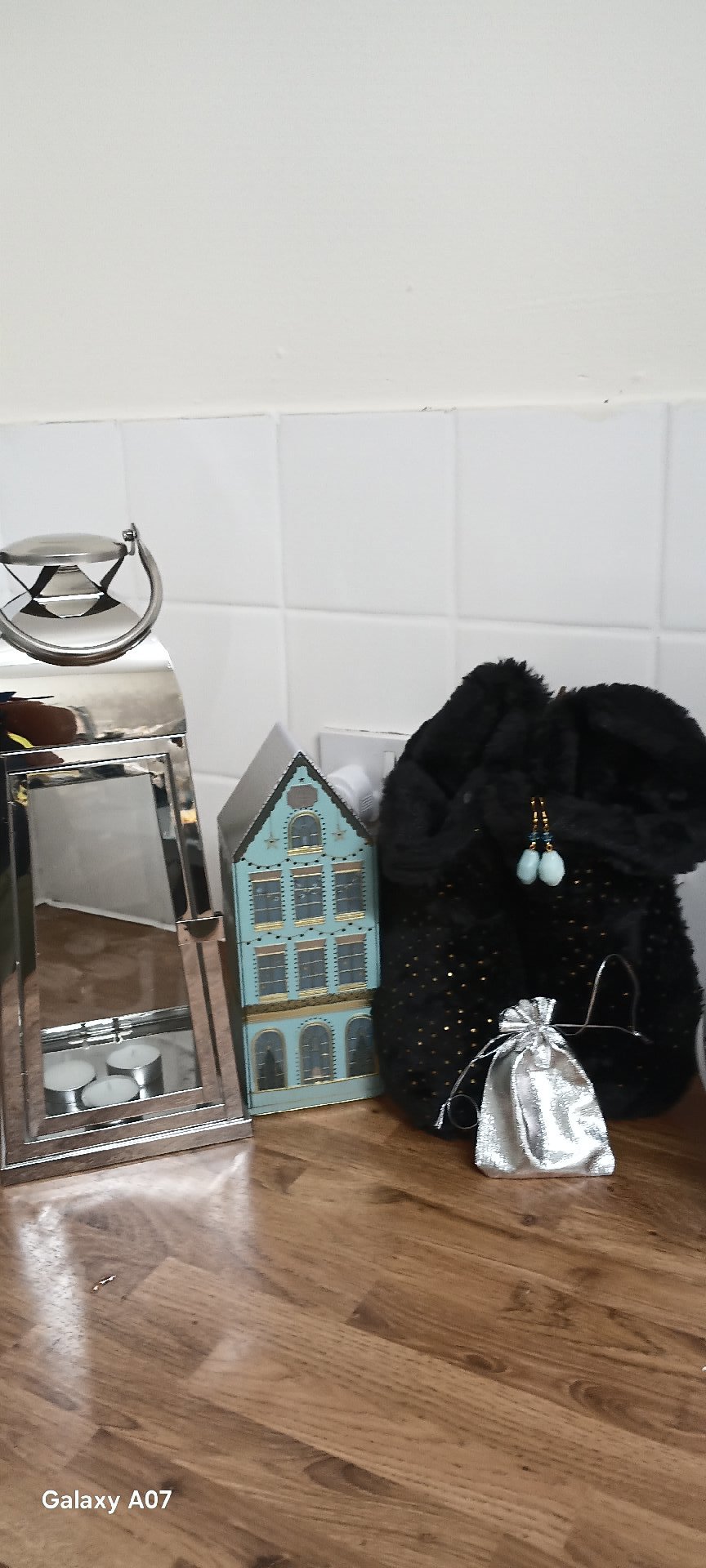 Decorative Silver Metal Lantern with House Ornament and Black Bag, Marks & Spencer, One Size, Excellent condition — preloved on SilentSale®