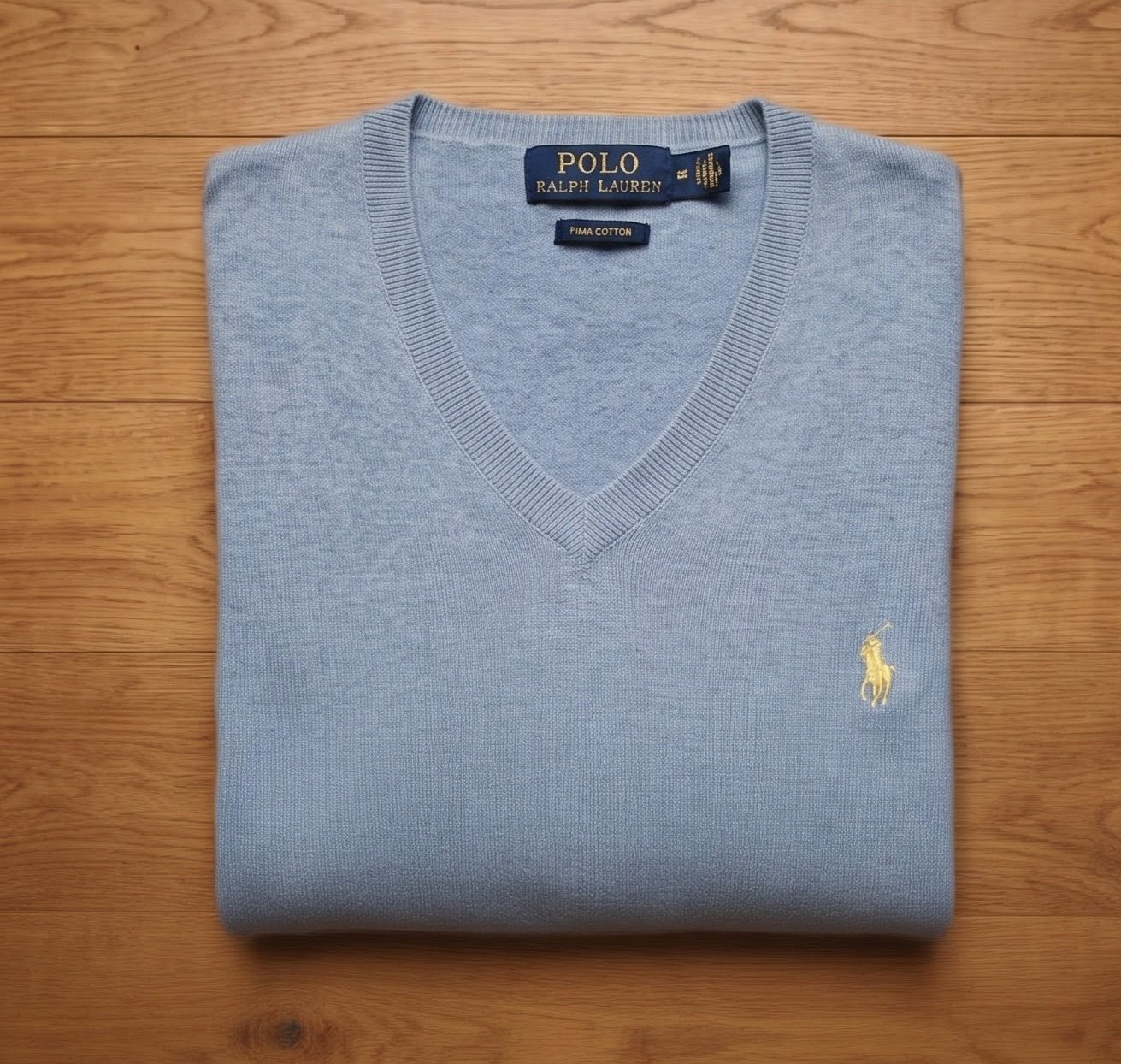 Polo Ralph Lauren Light Blue V-Neck Pima Cotton Sweater — Size M, Polo Ralph Lauren, M, Excellent condition — preloved on SilentSale®