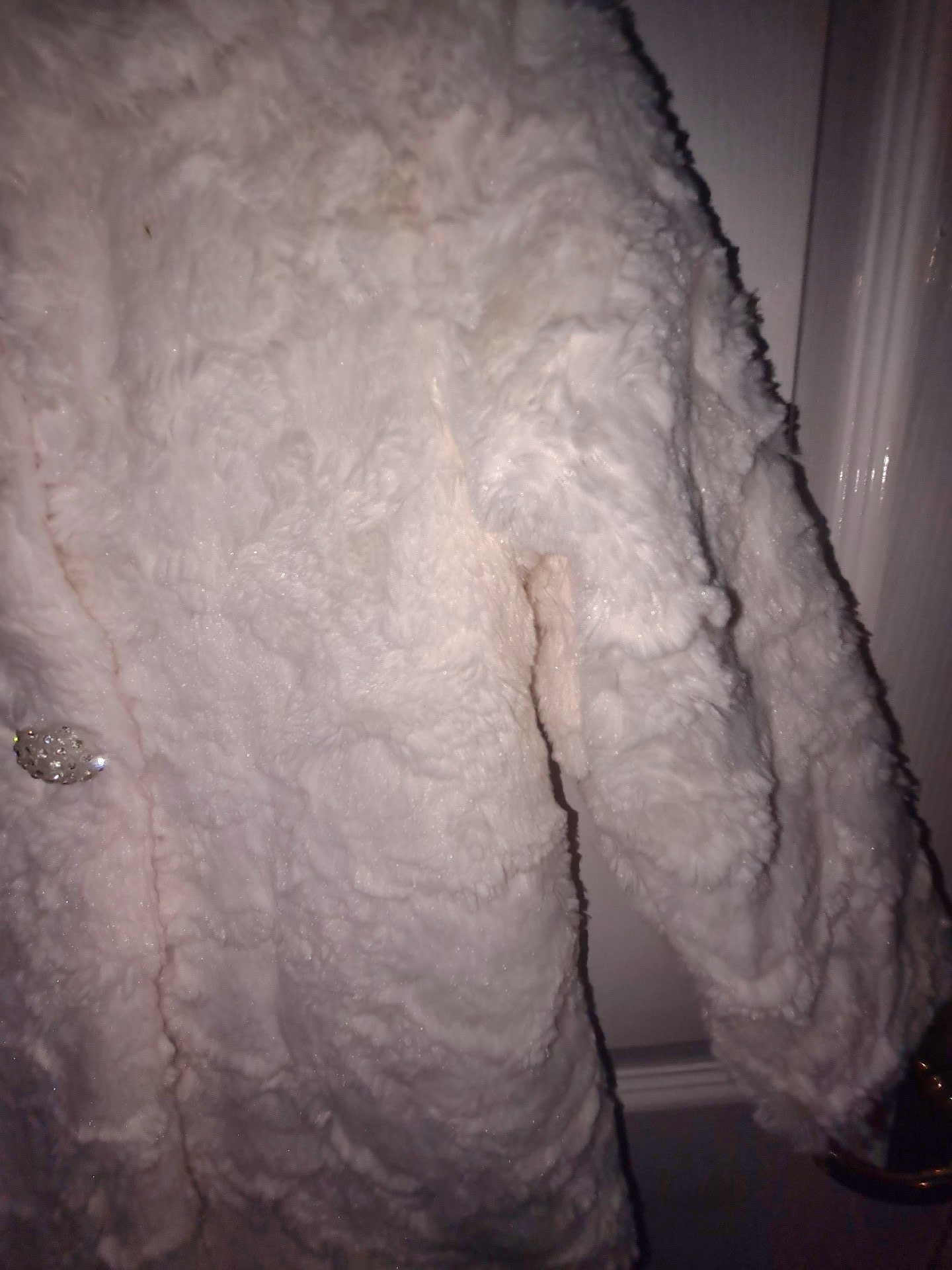 Cherie White Faux Fur Girls Coat with Sparkly Buttons, couche'Tot, 3 years, New condition — preloved on SilentSale®