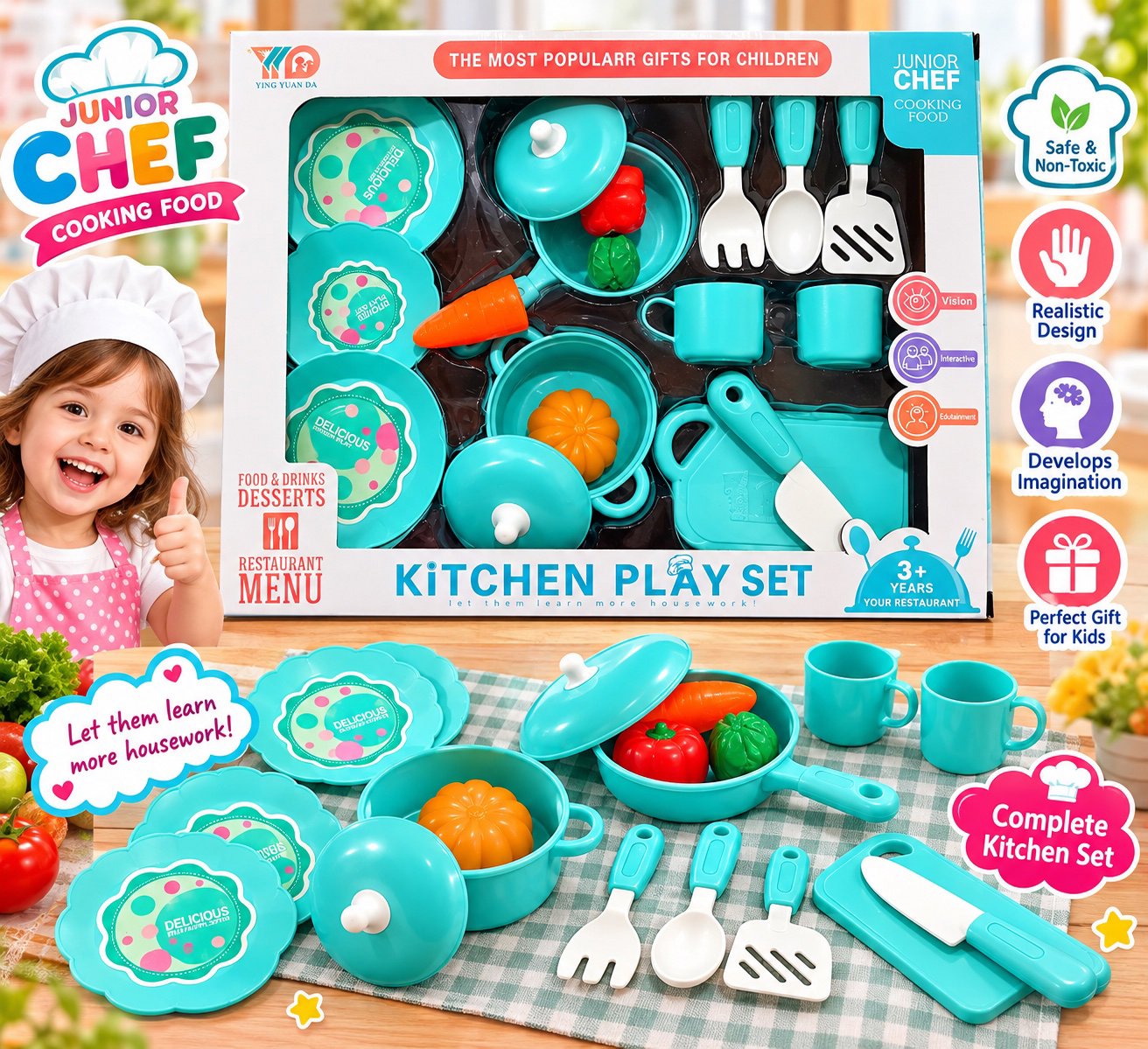Junior Chef Kitchen Play Set Toy Cooking Food for Kids 3+, Junior Chef, 3+ years, New condition — preloved on SilentSale®
