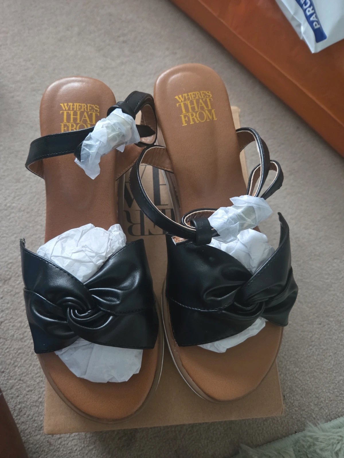 Ladies Black Sandals, Where’s That From, 5, New condition — preloved on SilentSale®