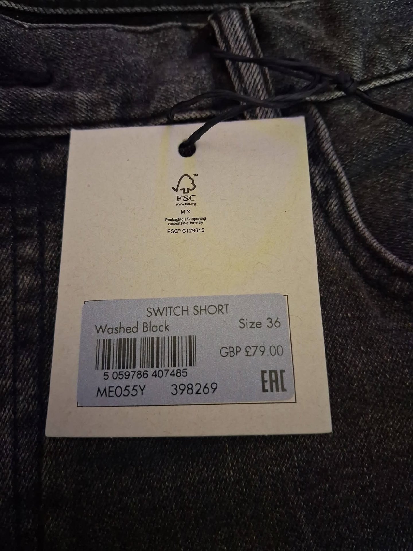 AllSaints Switch Washed Black Denim Shorts – W36, AllSaints, 36", New condition — preloved on SilentSale®
