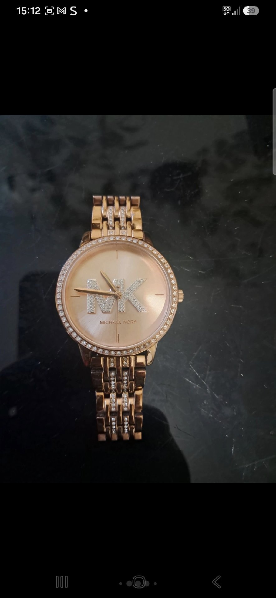 Michael Kors Rose Gold Tone Crystal Logo Bracelet Watch, Michael Kors, One Size, Excellent condition — preloved on SilentSale®
