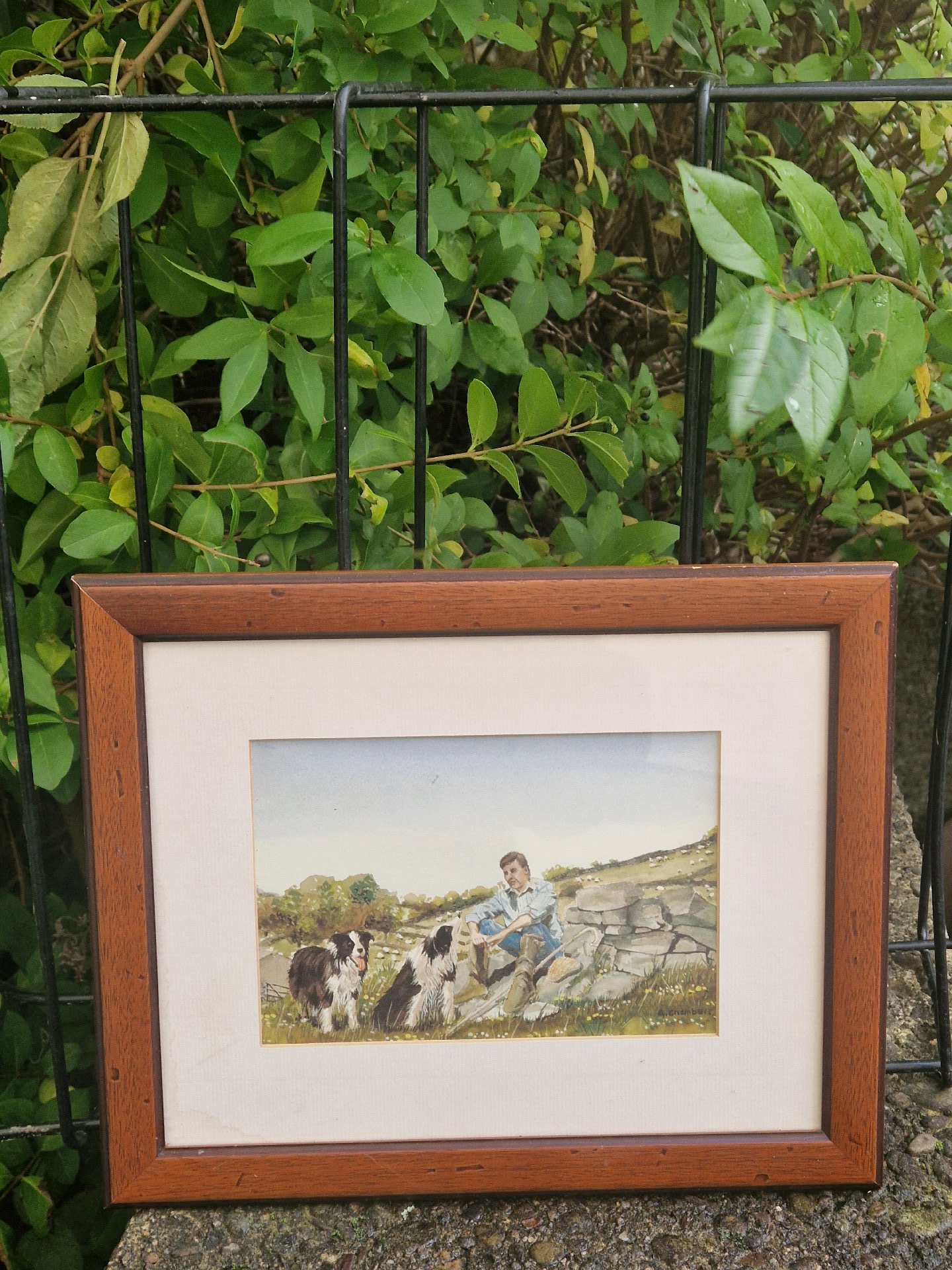 Framed watercolor print depicting a man with dogs in a pastoral landscape, Unbranded, One Size, Excellent condition — preloved on SilentSale®