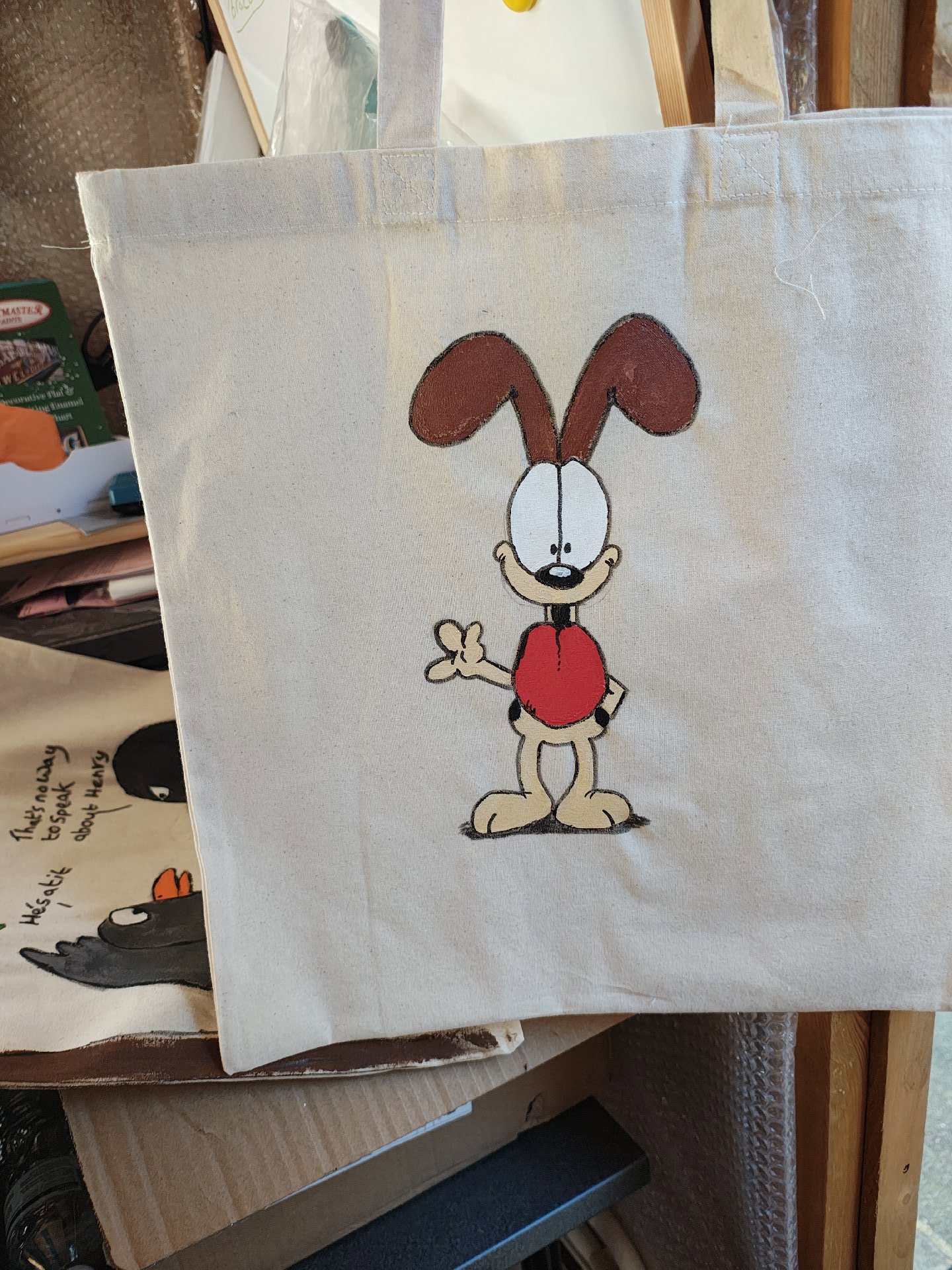 Canvas Tote Bag with Cartoon Dog Print, Canvas, Tote, New condition — preloved on SilentSale®