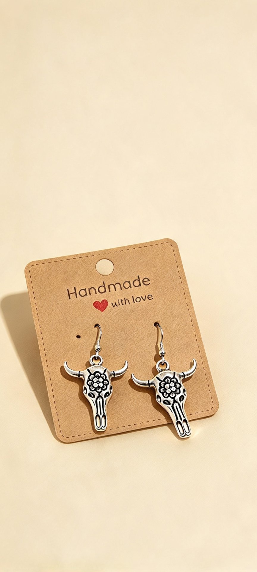 Handmade Silver Tone Bull Skull Dangle Earrings, Handmade, One Size, New condition — preloved on SilentSale®
