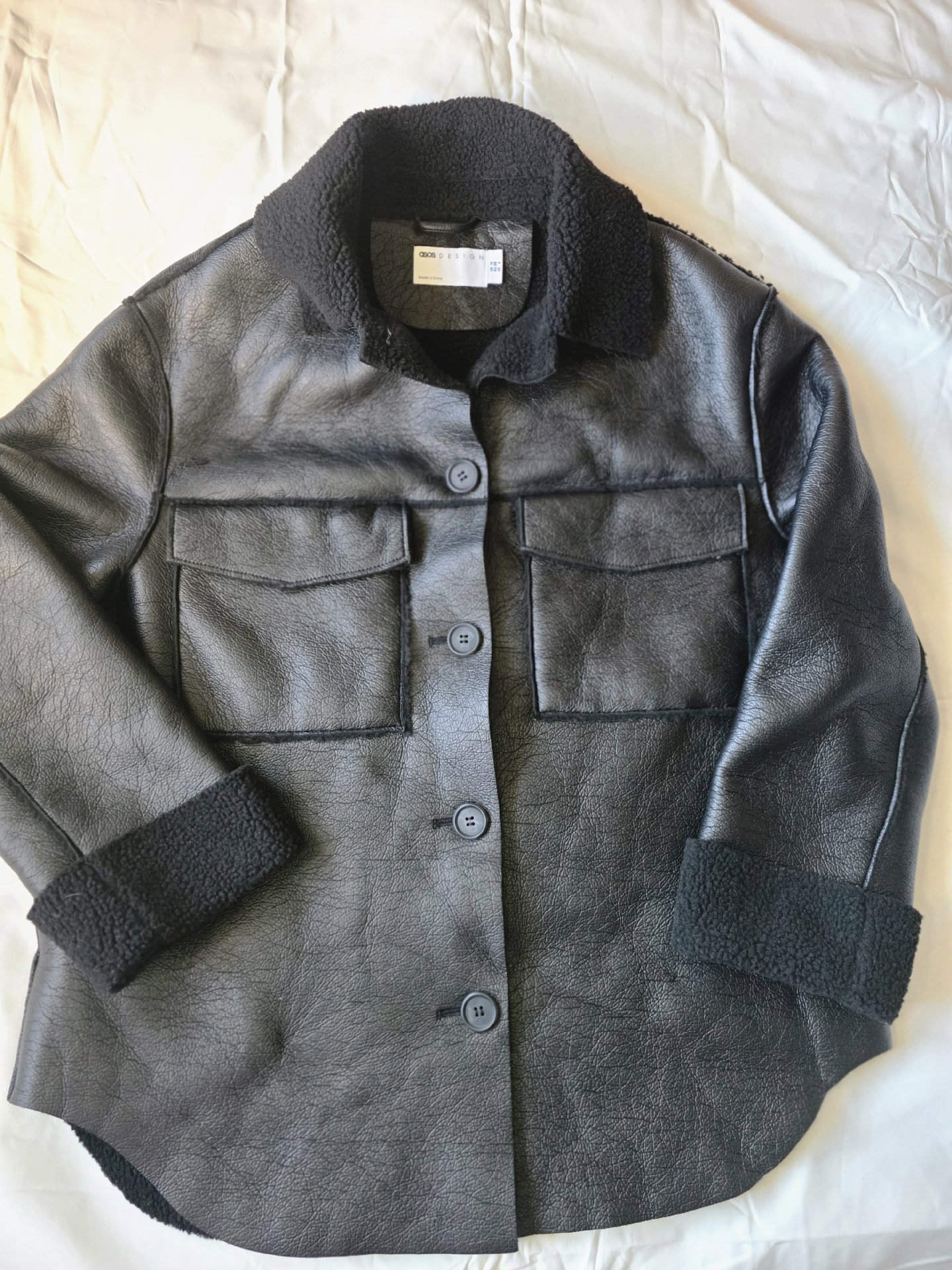 Asos design black faux leather faux Shearling Lined jacket, ASOS Design, 10, New condition — preloved on SilentSale®