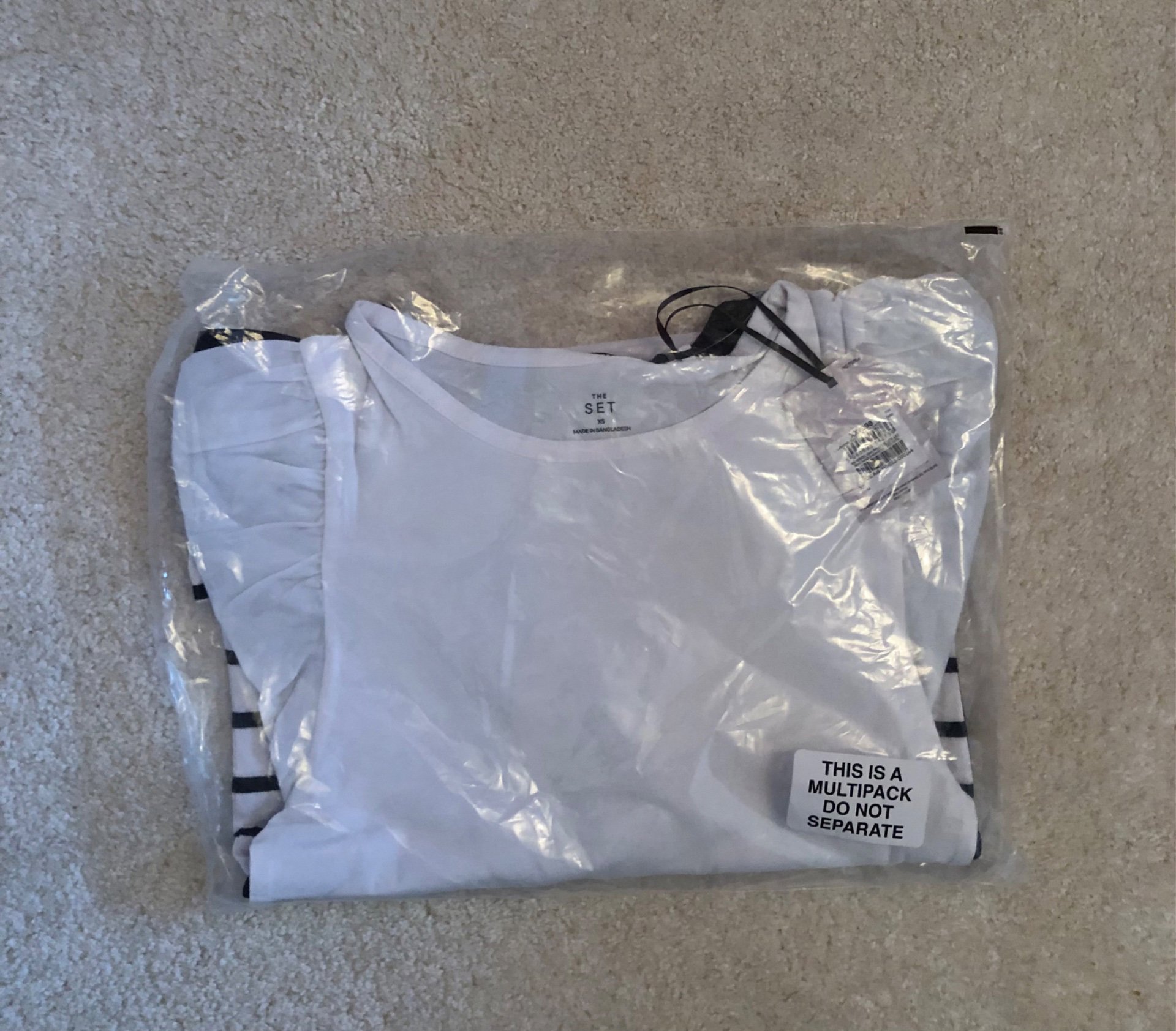 Next 3 pack  Puff Sleeve Tops, White, white and Black Stripe, black – XS, Next, XS, New condition — preloved on SilentSale®